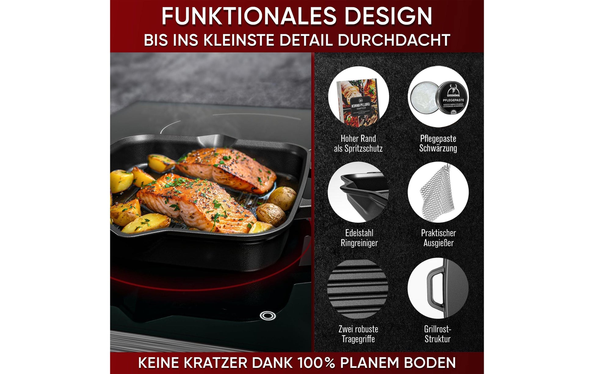 Gusskoenig Fonduepfanne – Ø 30 cm, Gusseisen, Schwarz