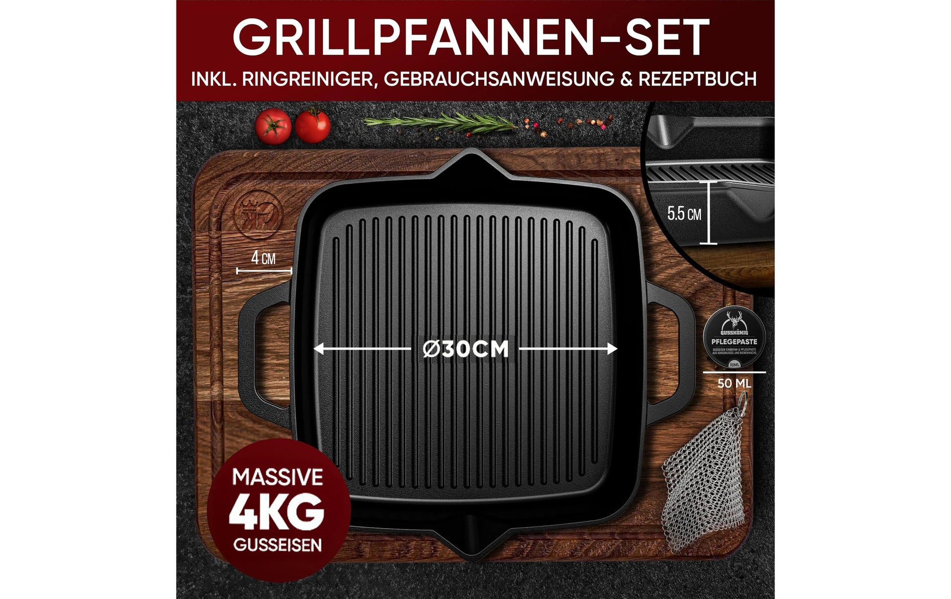Gusskoenig Fonduepfanne – Ø 30 cm, Gusseisen, Schwarz