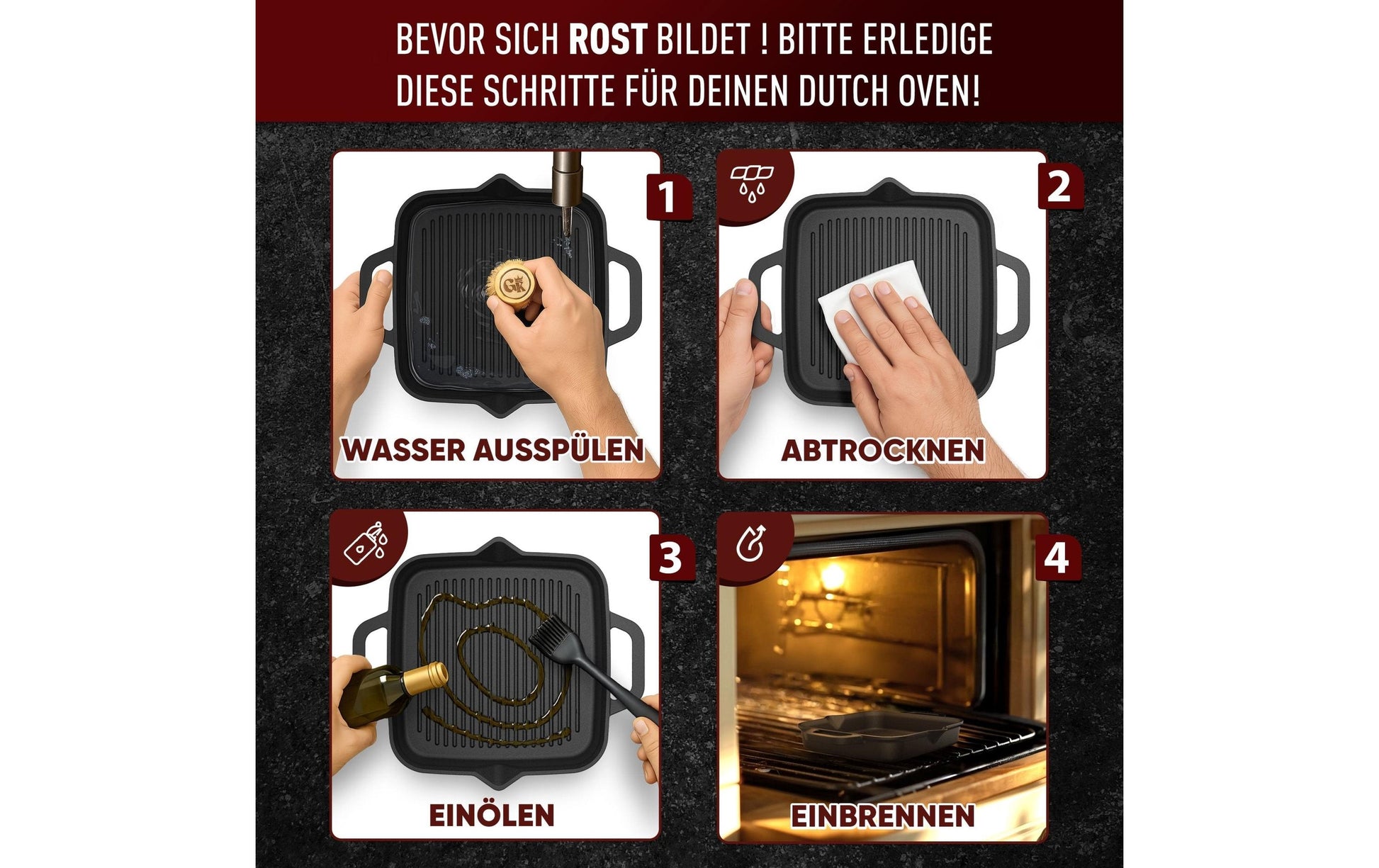 Gusskoenig Fonduepfanne – Ø 30 cm, Gusseisen, Schwarz