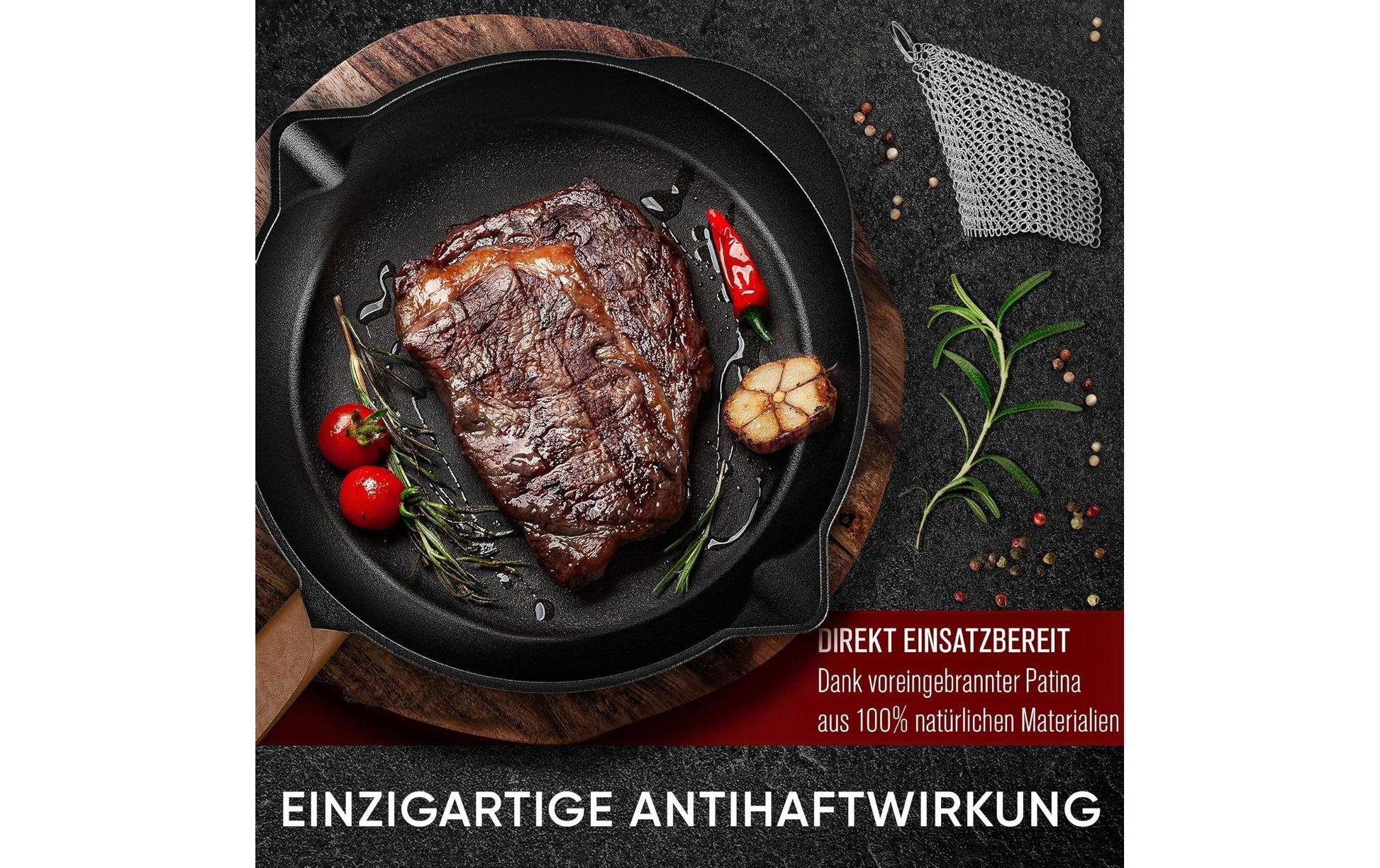 Gusskoenig Fonduepfanne – Ø 30 cm, Gusseisen, Schwarz