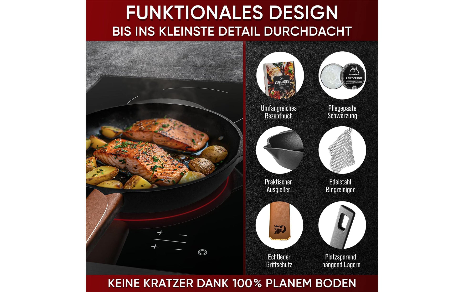 Gusskoenig Fonduepfanne – Ø 30 cm, Gusseisen, Schwarz