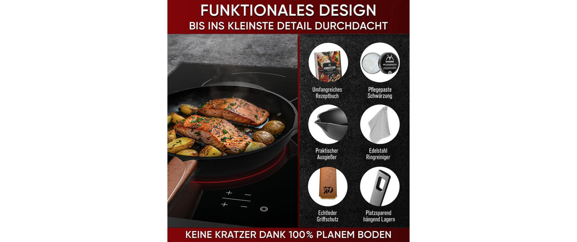 Gusskoenig Fonduepfanne – Ø 26 cm, Gusseisen, Schwarz