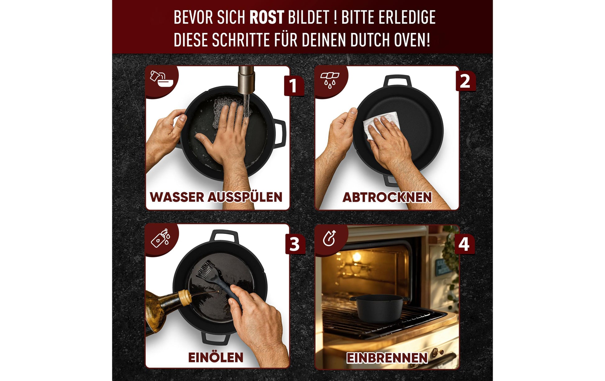 Gusskoenig Kochtopf – 4,8 l & 1,8 l, Gusseisen, Schwarz