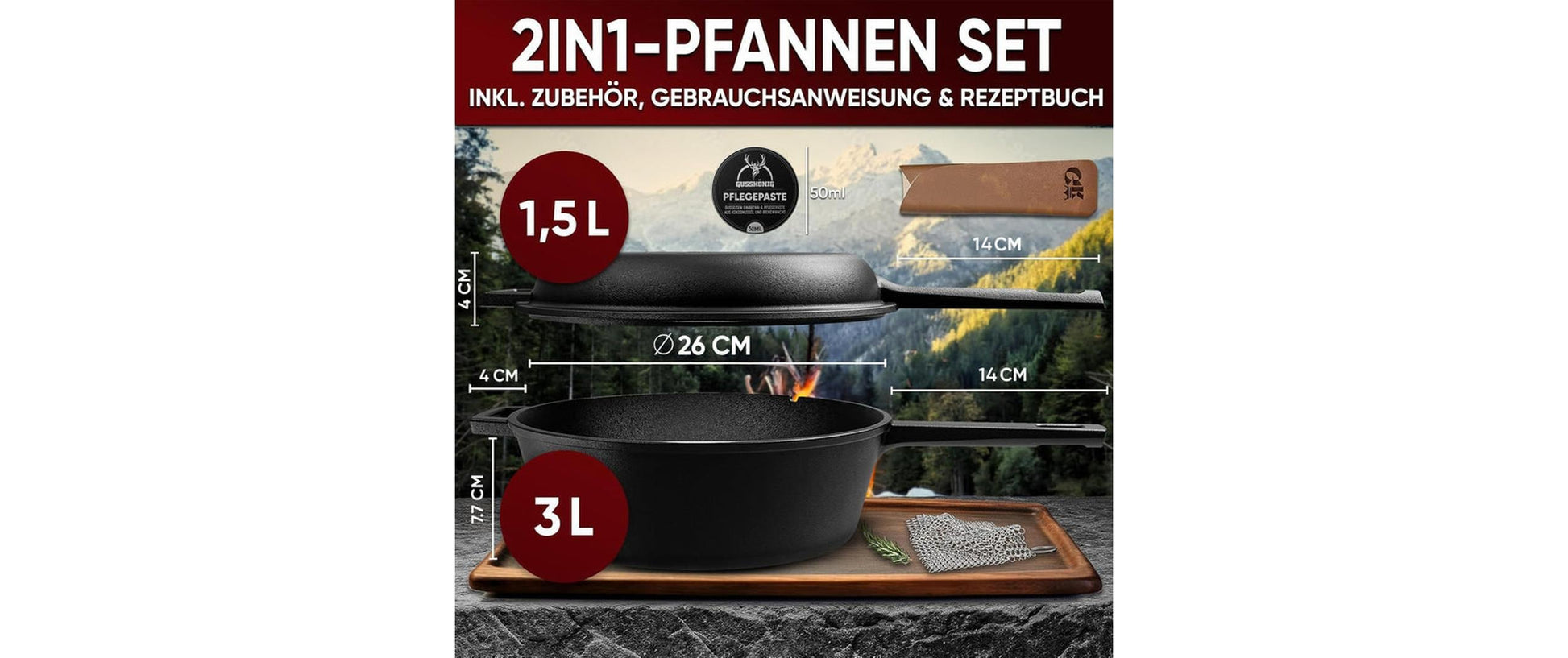 Gusskoenig Kochtopf – 3 L, Gusseisen, Schwarz