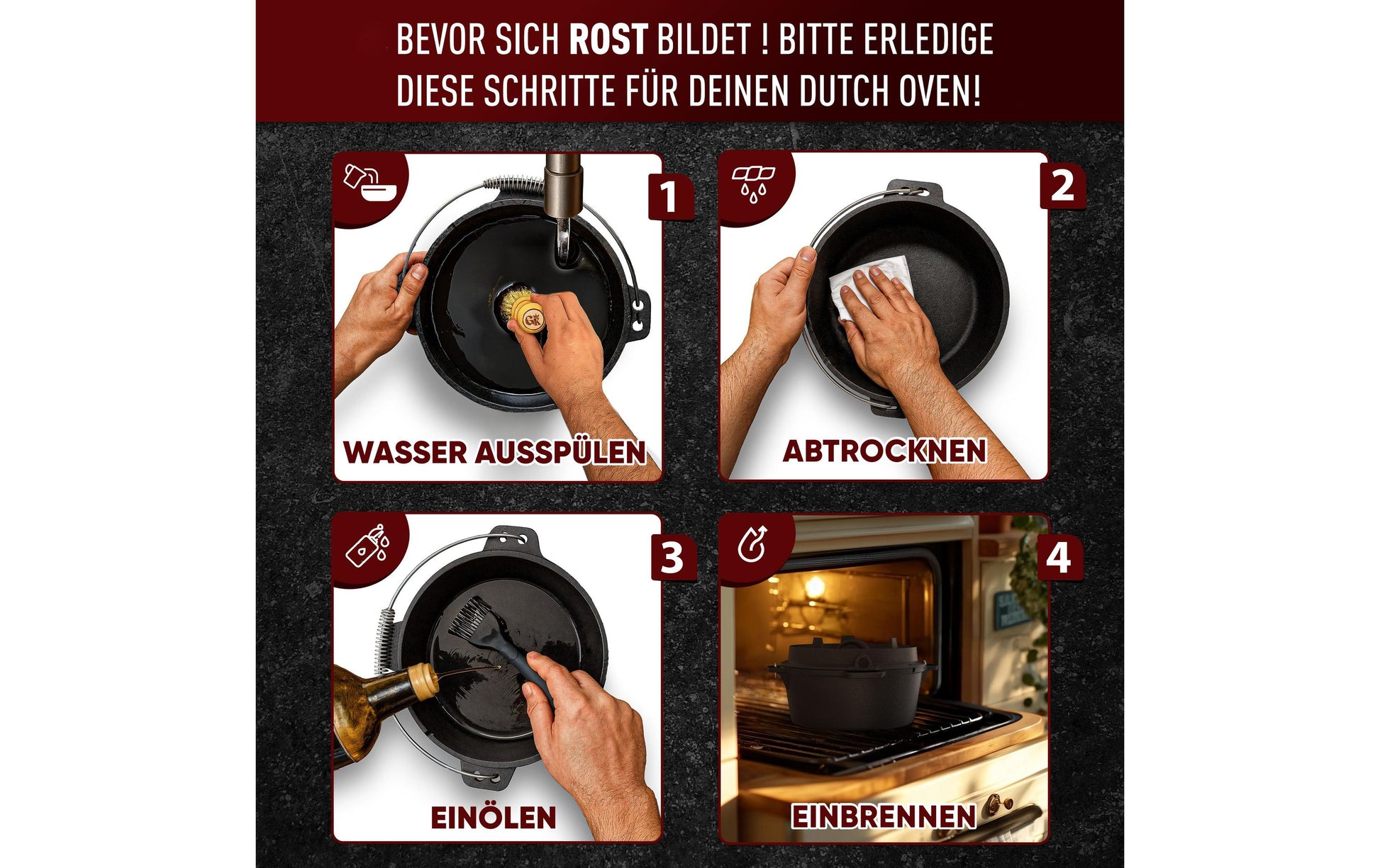 Gusskoenig Kochtopf – 9 L, Ø 20,1 cm, Gusseisen, Schwarz