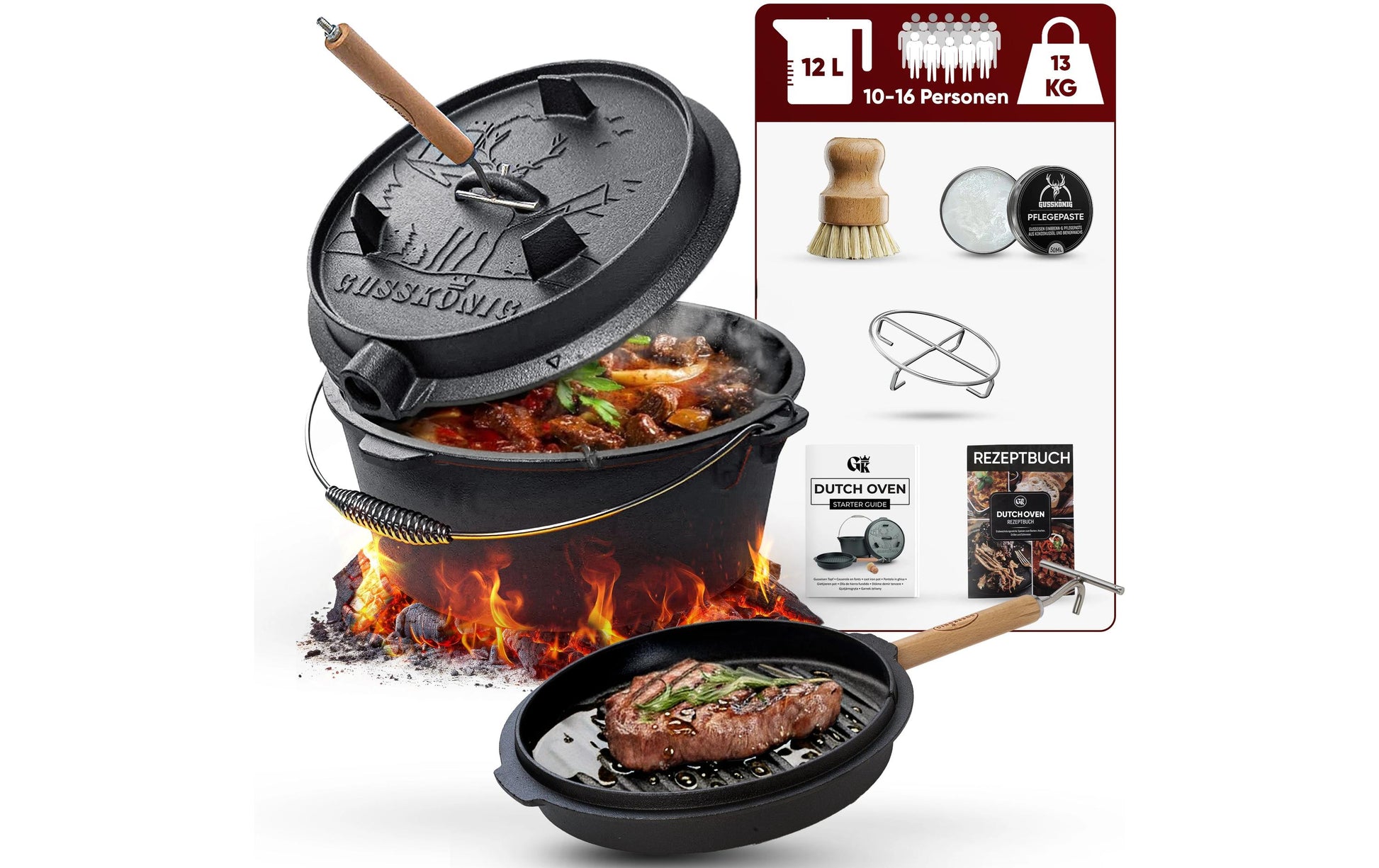 Gusskoenig Kochtopf – 12 l, Ø 21,1 cm, Gusseisen, Schwarz
