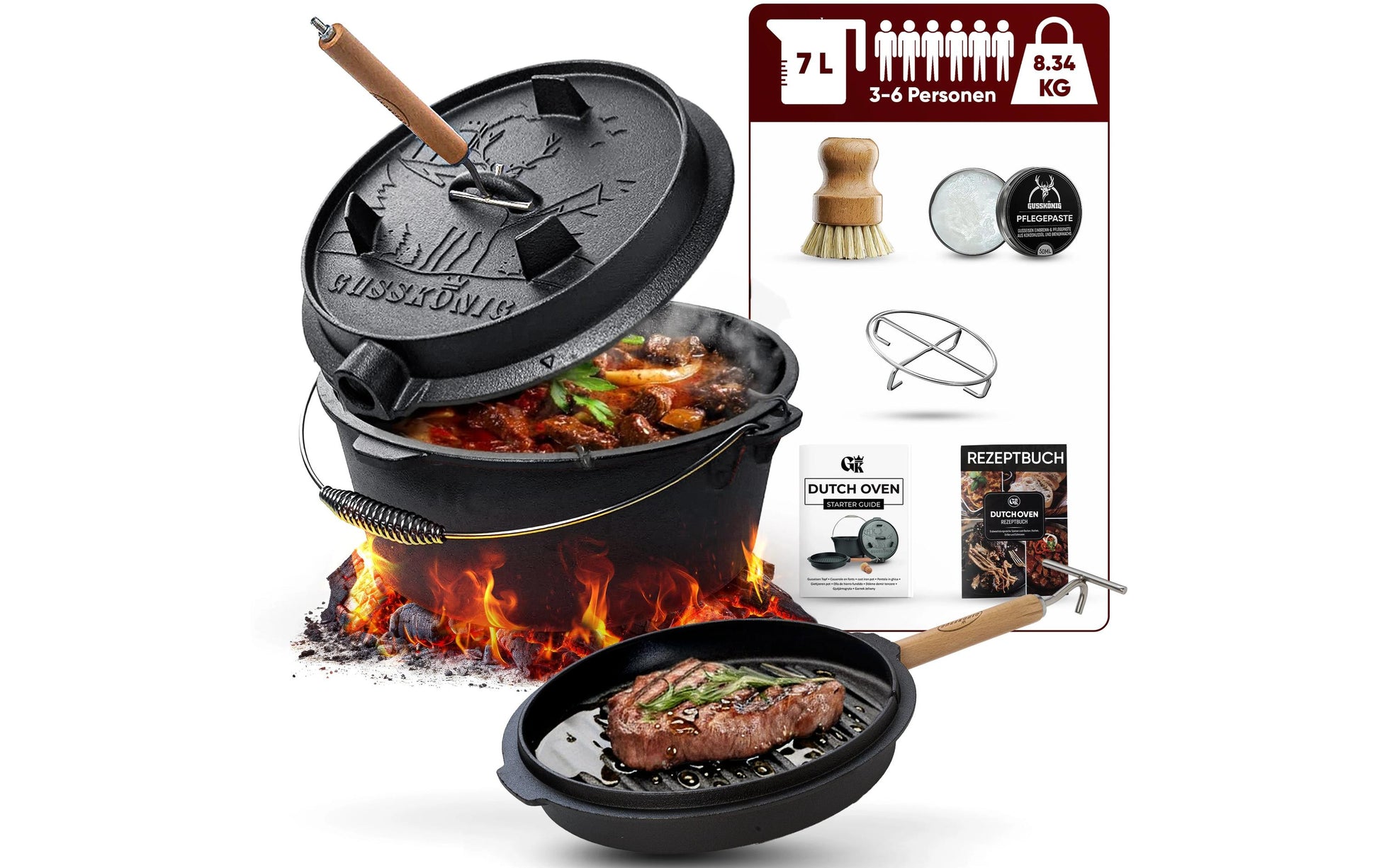 Gusskoenig Kochtopf – 7 l, Ø 18,7 cm, Gusseisen, Schwarz