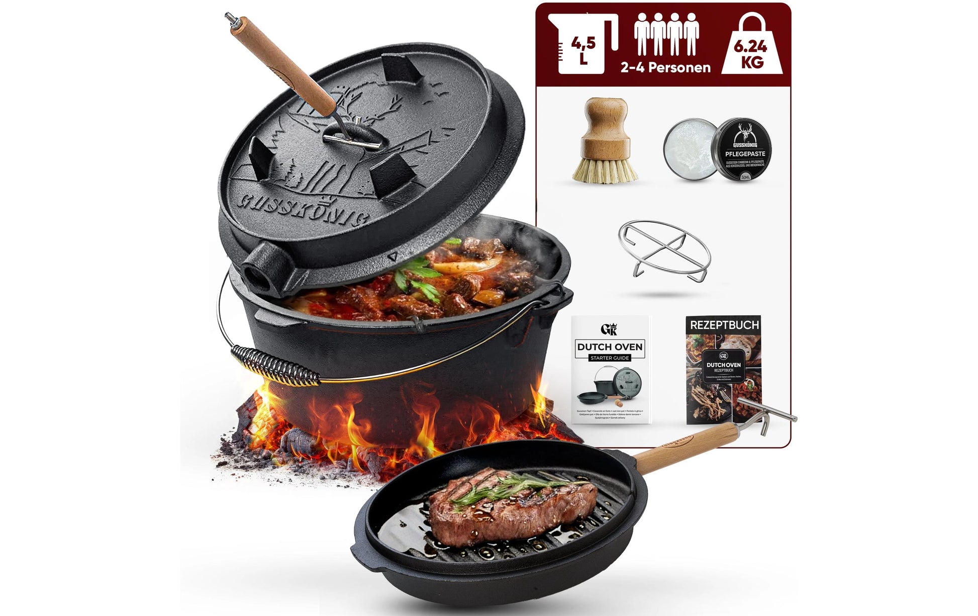 Gusskoenig Kochtopf – 4,5 l, Ø 16,7 cm, Gusseisen, Schwarz