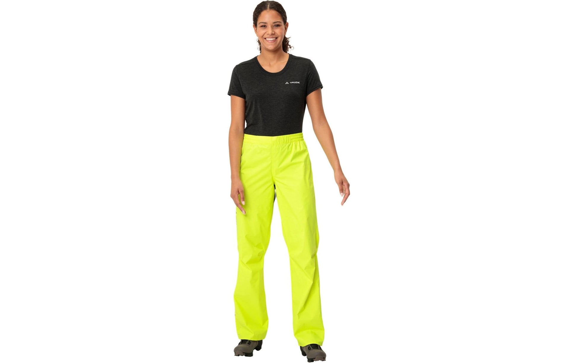 Vaude Drop II Veloregenhose – 36 – Neongelb, Polyester (recycelt), Grüner Knopf