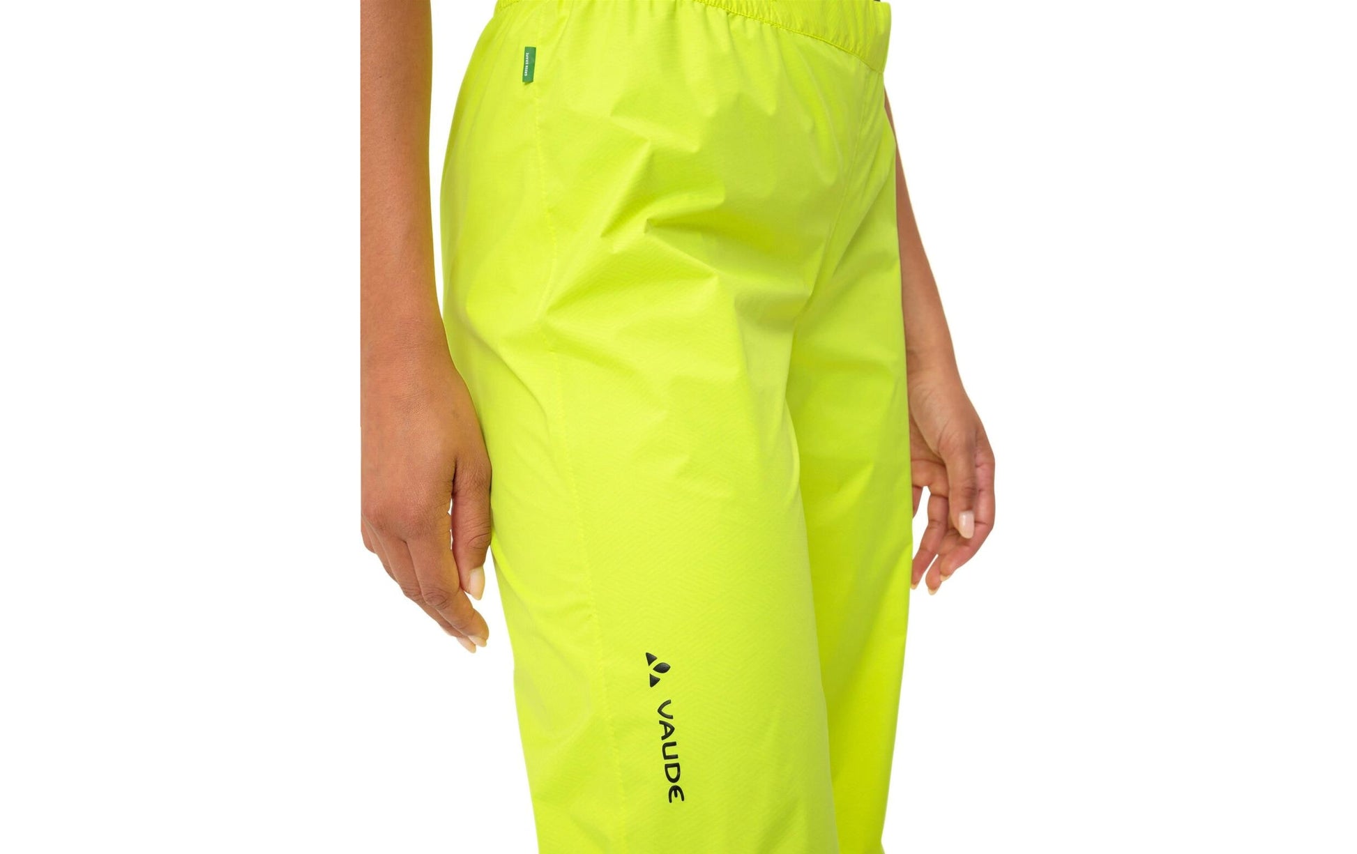 Vaude Drop II Veloregenhose – 36 – Neongelb, Polyester (recycelt), Grüner Knopf