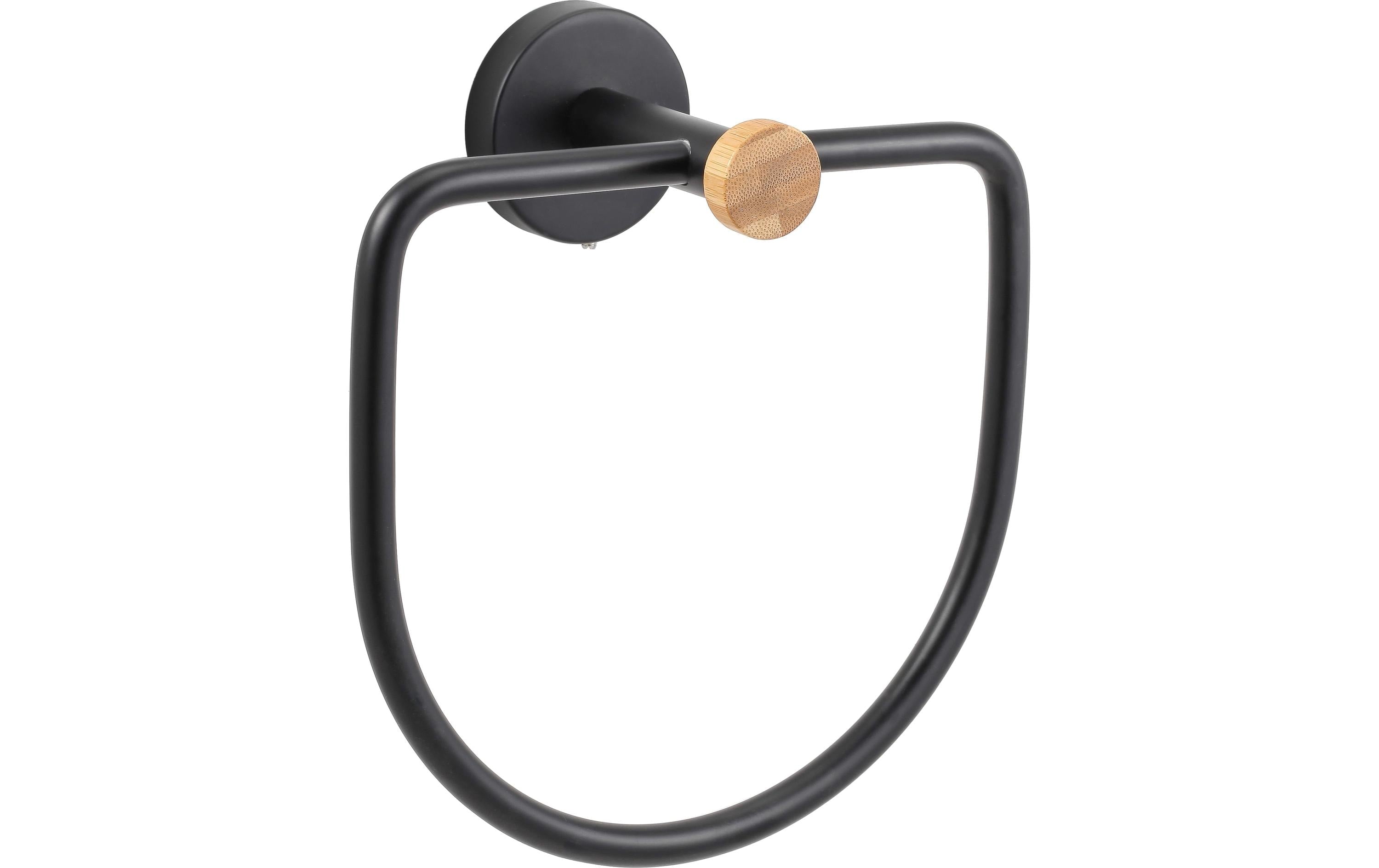 Spirella Handtuchhalter Ring – 16×6,5×18,2 cm, Bambus/Stahl, 1 kg, zum Schrauben, Schwarz matt