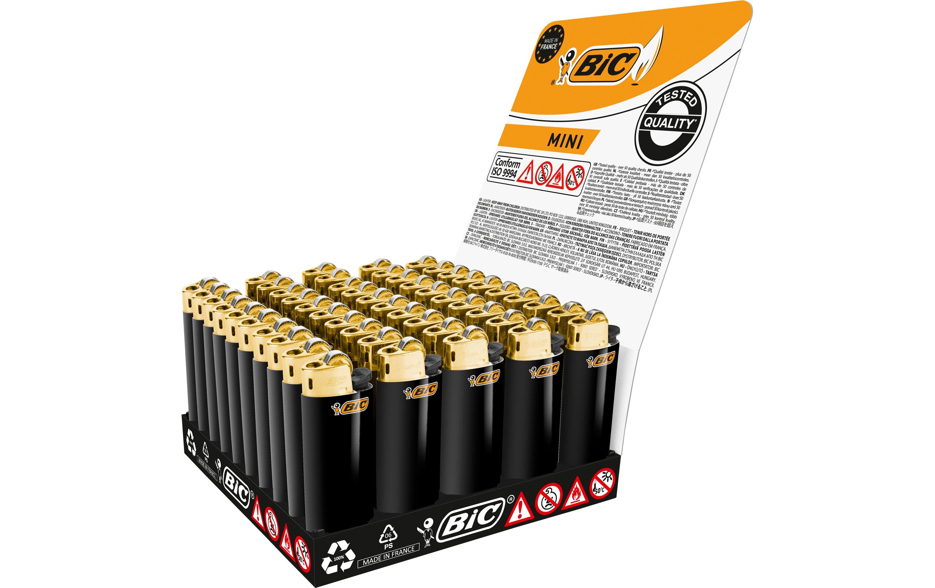 BIC Einweg-Feuerzeuge – Gold/Schwarz – 12 × 7,5 cm – Kunststoff