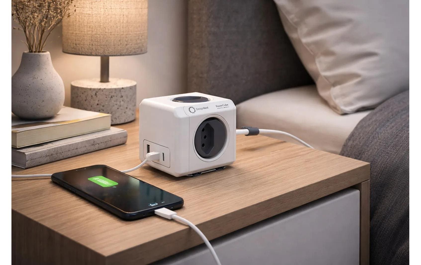 Allocacoc PowerCube – Steckdosenleiste, 4× T13, 1× USB‑A, 2× USB‑C, mit 4 Schaltern, 1,5 m, IP20