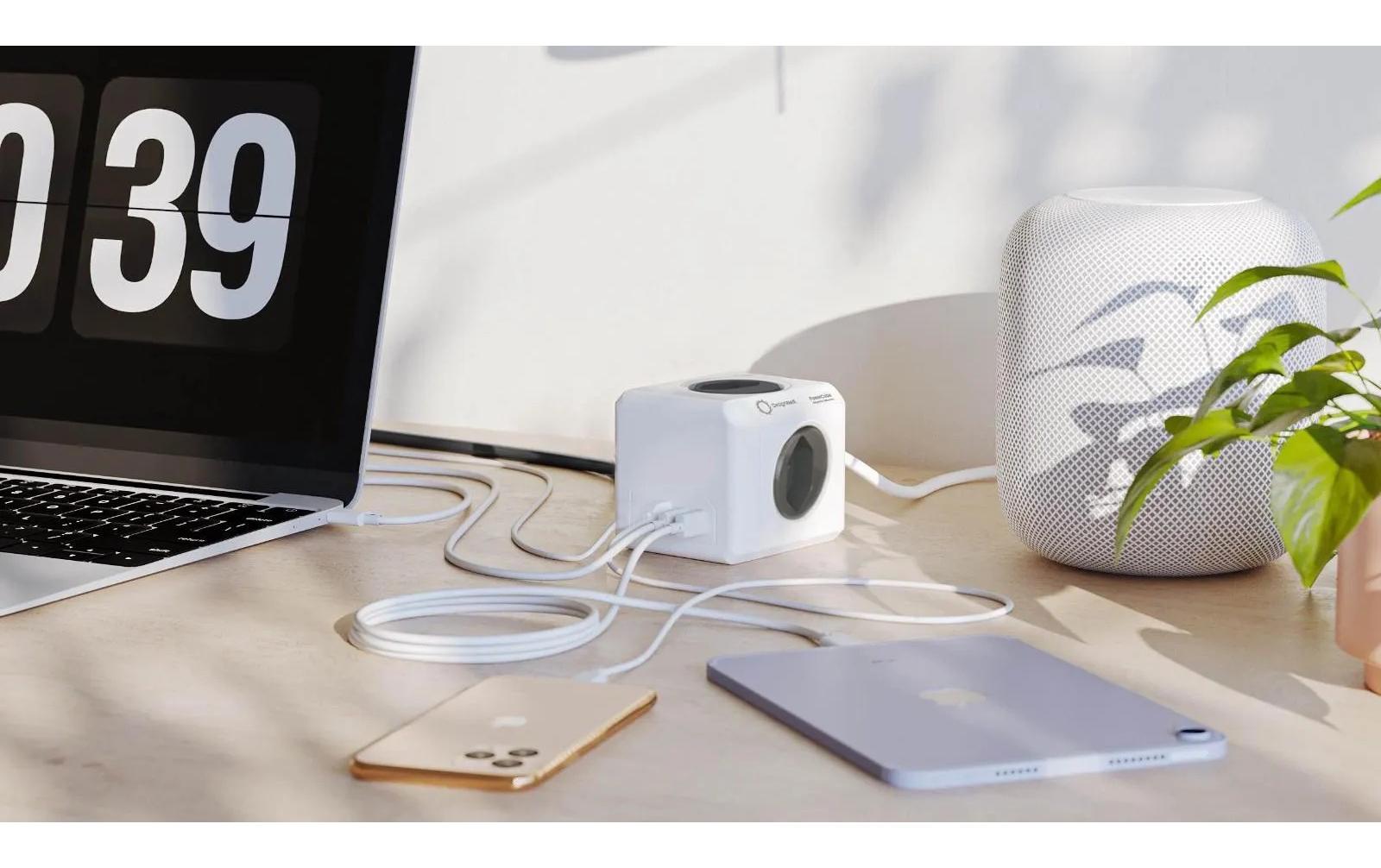Allocacoc PowerCube – Steckdosenleiste, 4× T13, 1× USB‑A, 2× USB‑C, mit 4 Schaltern, 1,5 m, IP20