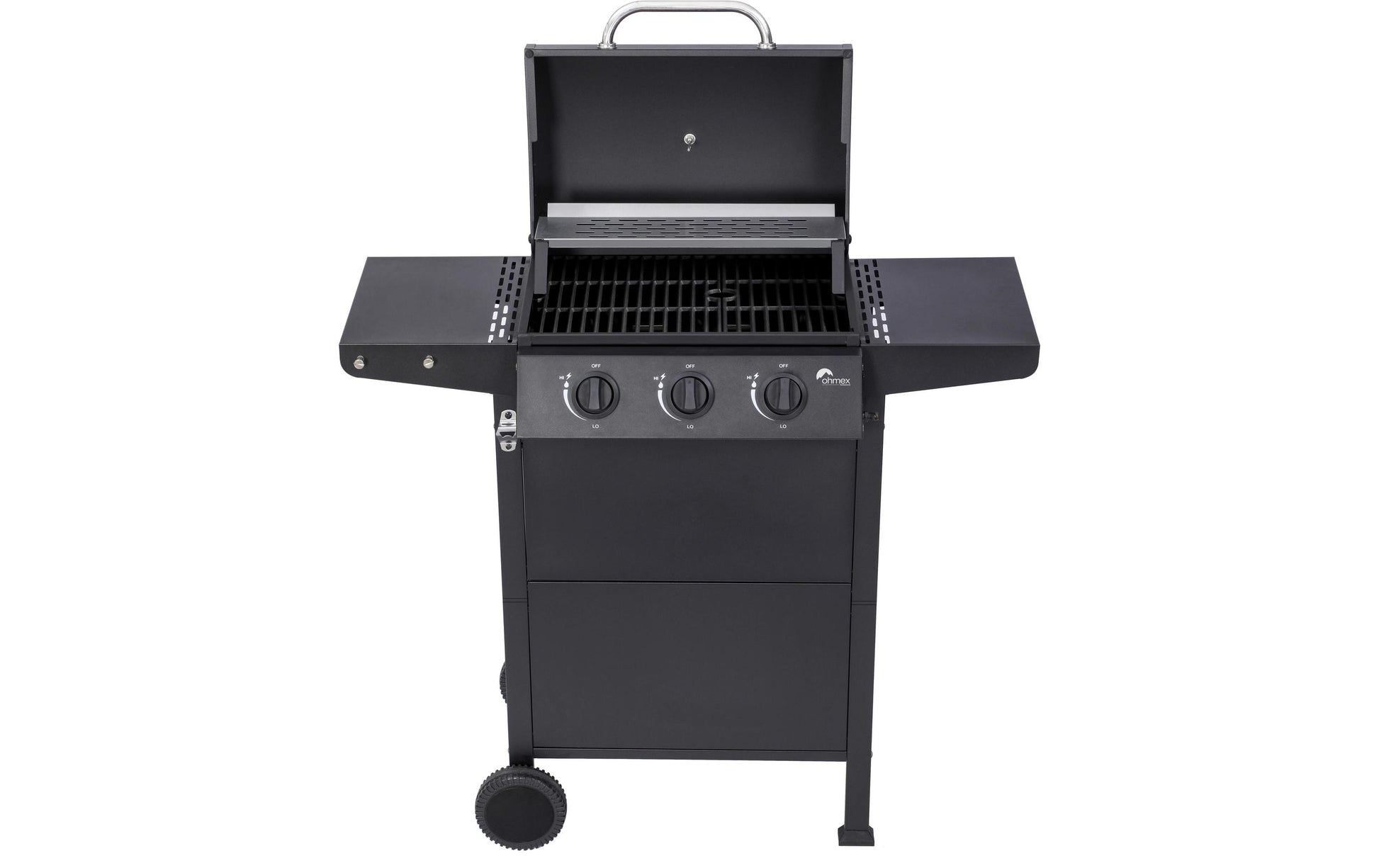 Ohmex Gasgrill mit 3 Seitentischen – 3 Brenner, 1727 cm², 7,5 kW – Schwarz/Edelstahl