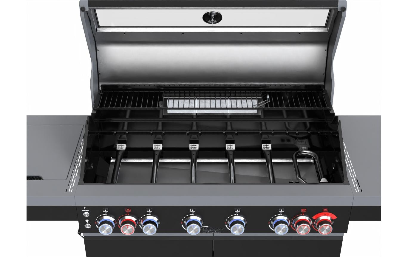 Ohmex Gasgrill – 7 Brenner, 93 × 44 cm Grillfläche, 28,5 kW – Schwarz