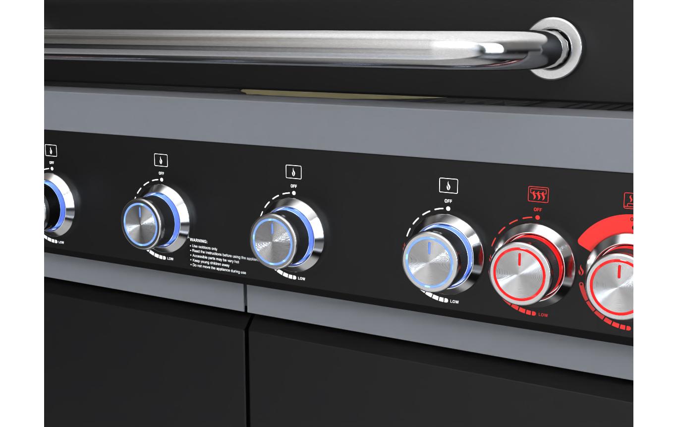 Ohmex Gasgrill – 7 Brenner, 93 × 44 cm Grillfläche, 28,5 kW – Schwarz