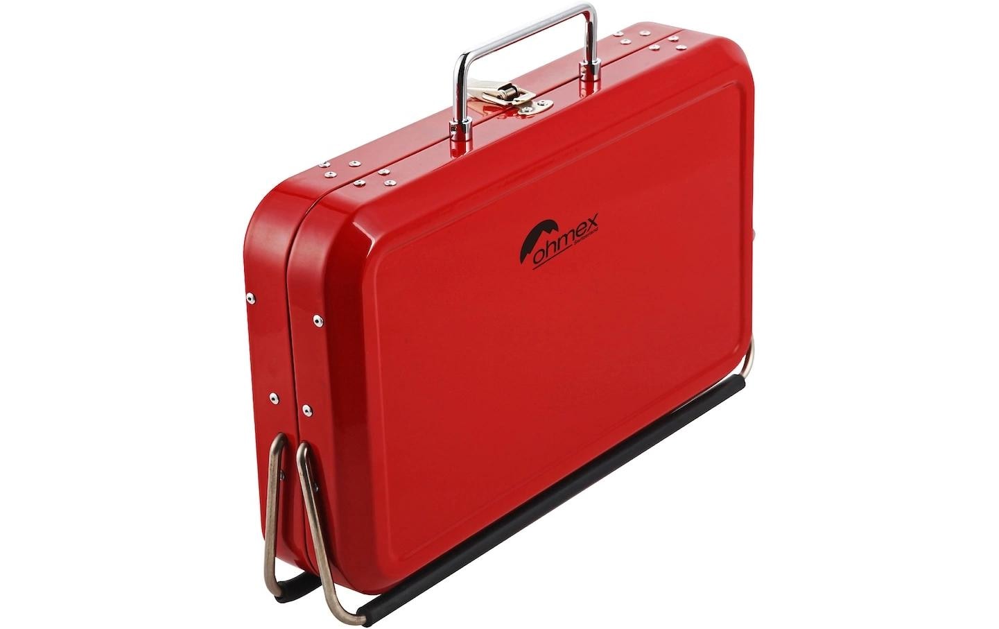 Ohmex Tragbarer Holzkohlegrill – 31,1 × 22,2 × 21 cm, Edelstahl, 2 kg – rot