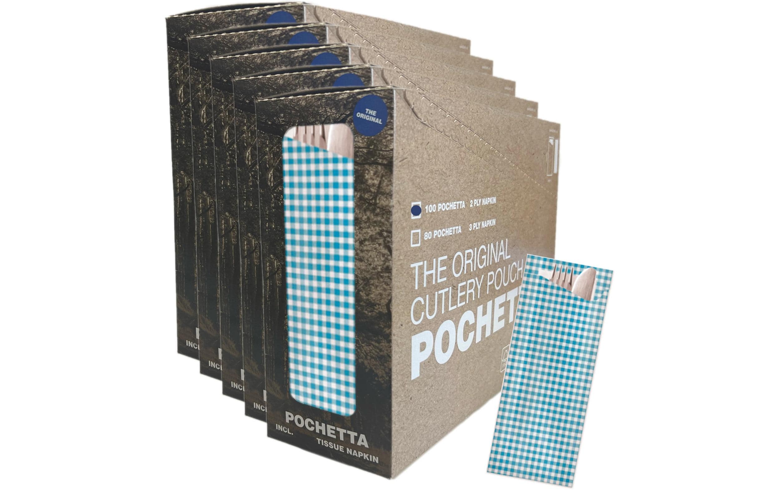 Pochetta Besteck-Set, Papier/Karton – 19 cm, Blau/Weiss