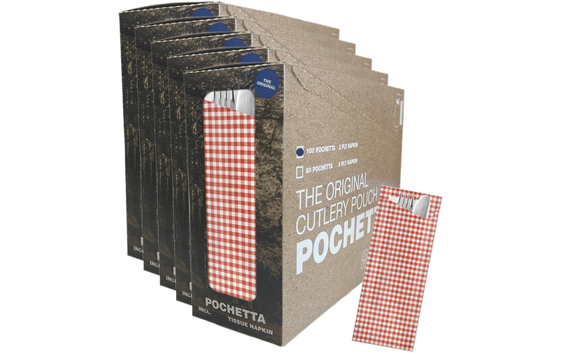 Pochetta Besteck-Set, Papier – 19 cm, Rot/Weiss