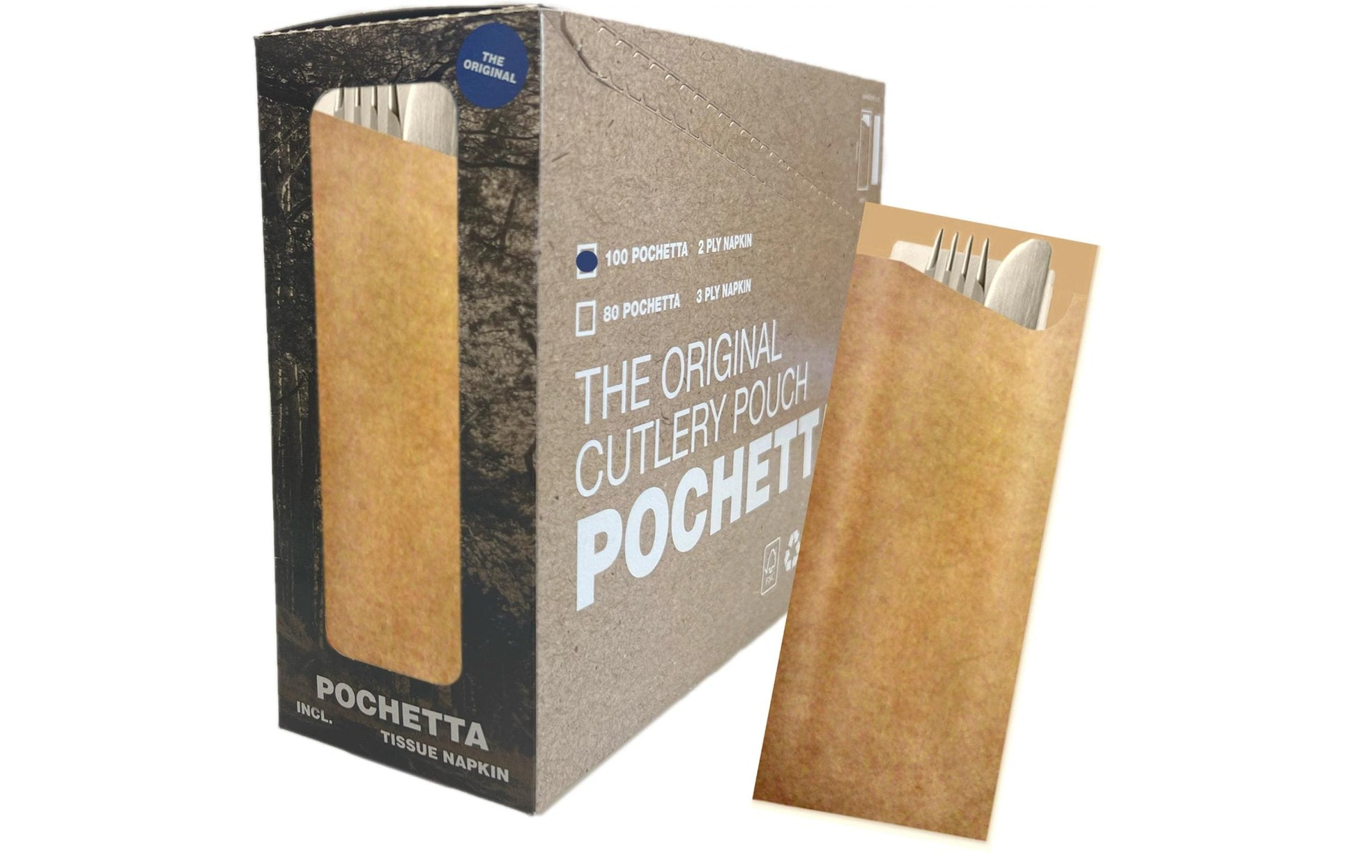 Pochetta Besteck-Set, Papier/Karton – 16 cm, Braun
