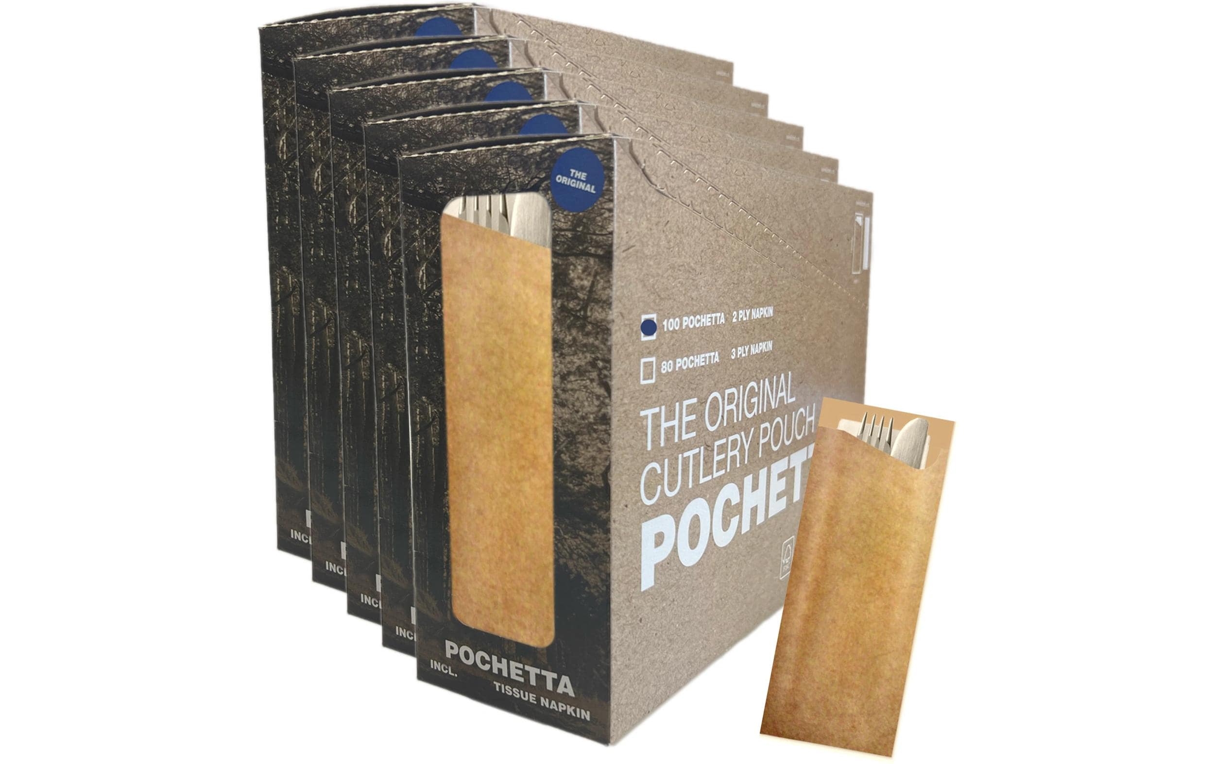 Pochetta Besteck-Set, Papier, Braun – 16 cm