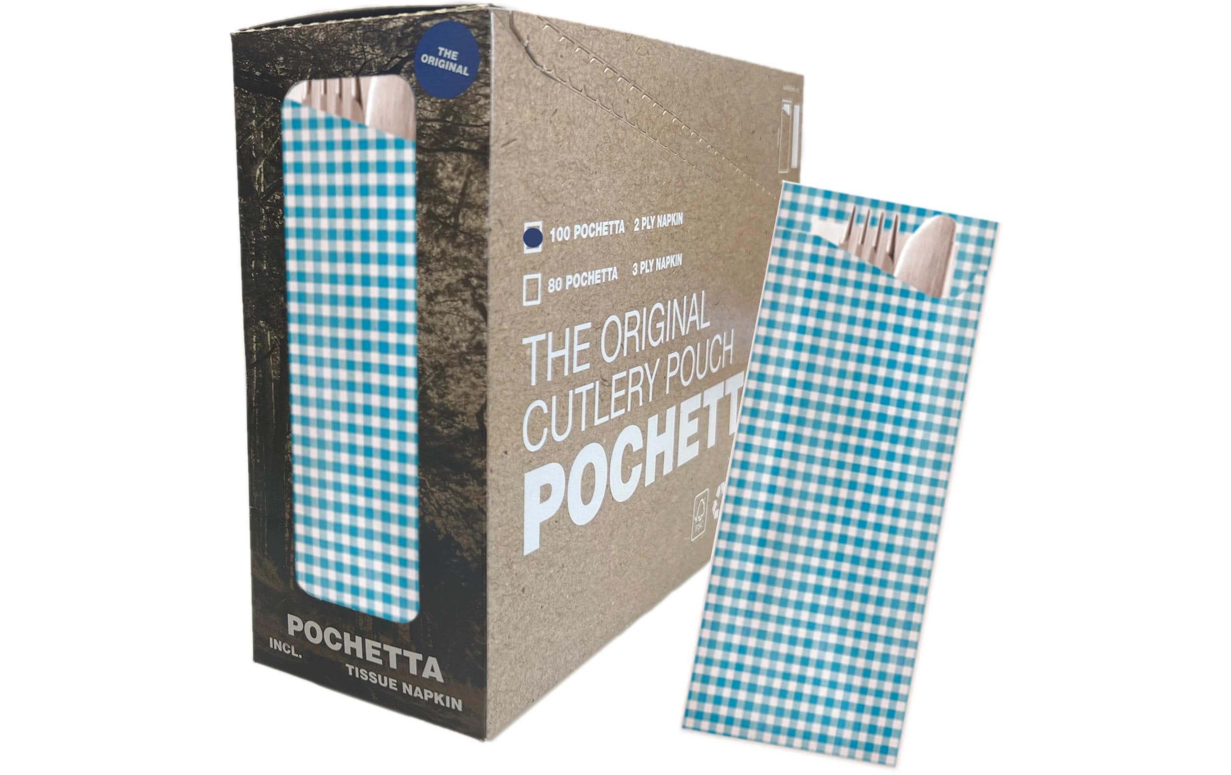 Pochetta Besteck-Set, Papier – 19 cm, Blau/Weiss
