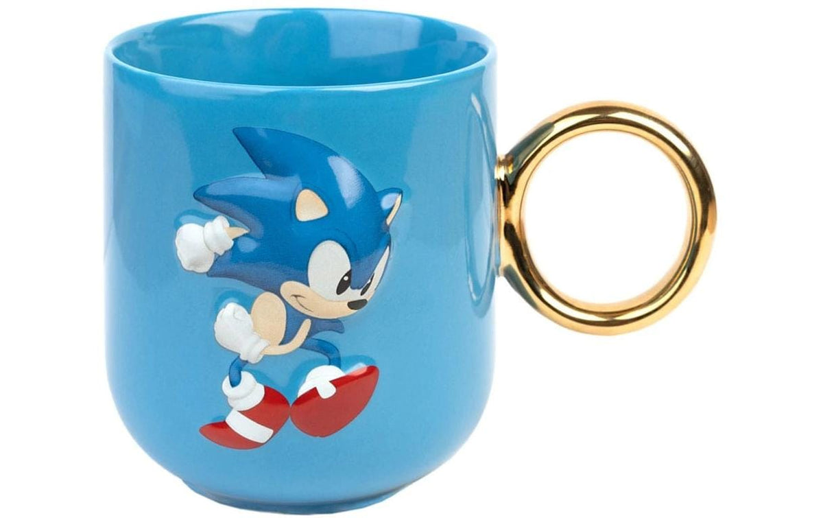 Grupo erik Sonic 3D Kaffeebecher – 350 ml, Ø 8 cm, H 9,5 cm, Keramik, Blau/Gold, hitzebeständig