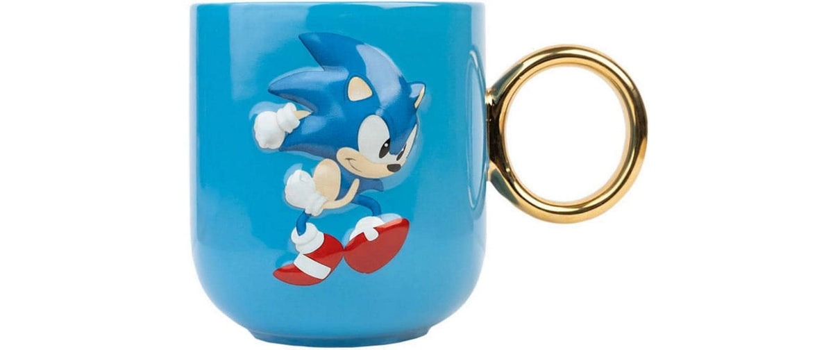Grupo erik Sonic 3D Kaffeebecher – 350 ml, Ø 8 cm, H 9,5 cm, Keramik, Blau/Gold, hitzebeständig