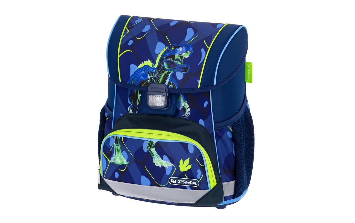 Herlitz Loop Plus Rex Explorer – Schulrucksack-Set 4-teilig, Dunkelblau, Hellblau, Neongrün, 17 l