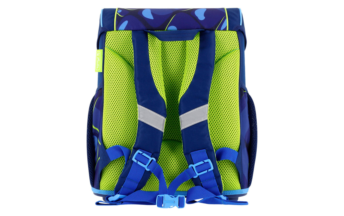 Herlitz Loop Plus Rex Explorer – Schulrucksack-Set 4-teilig, Dunkelblau, Hellblau, Neongrün, 17 l