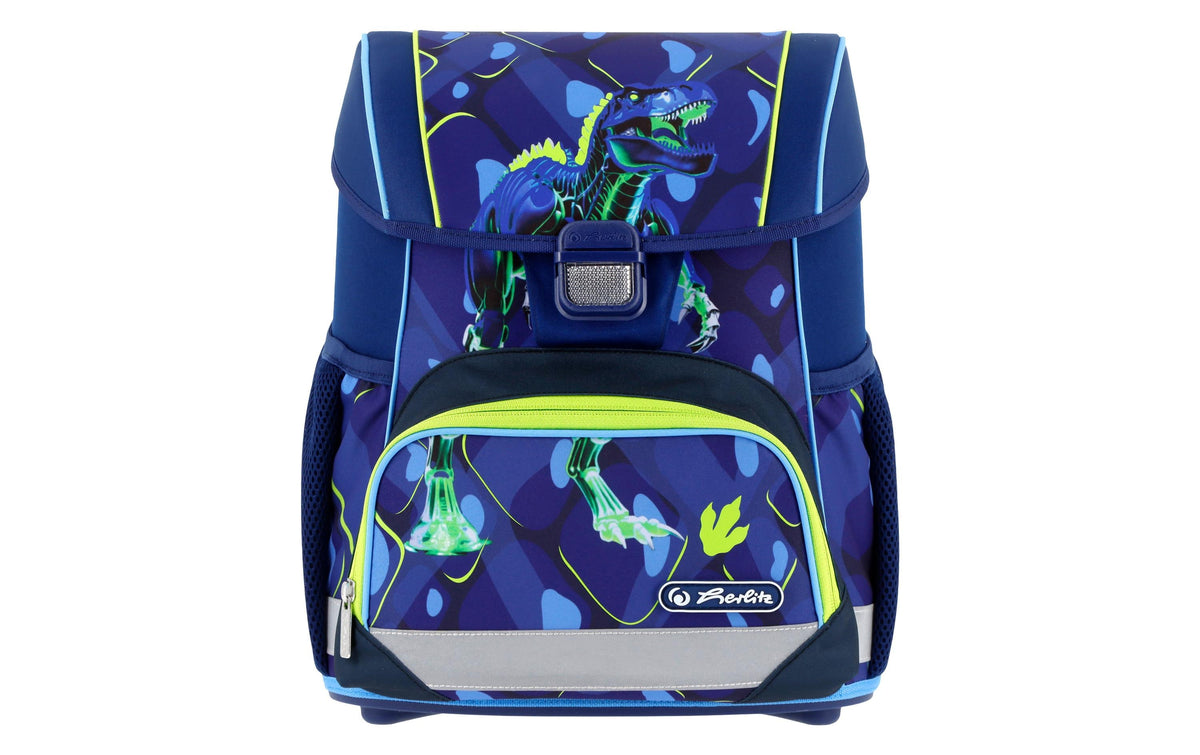 Herlitz Loop Plus Rex Explorer – Schulrucksack-Set 4-teilig, Dunkelblau, Hellblau, Neongrün, 17 l