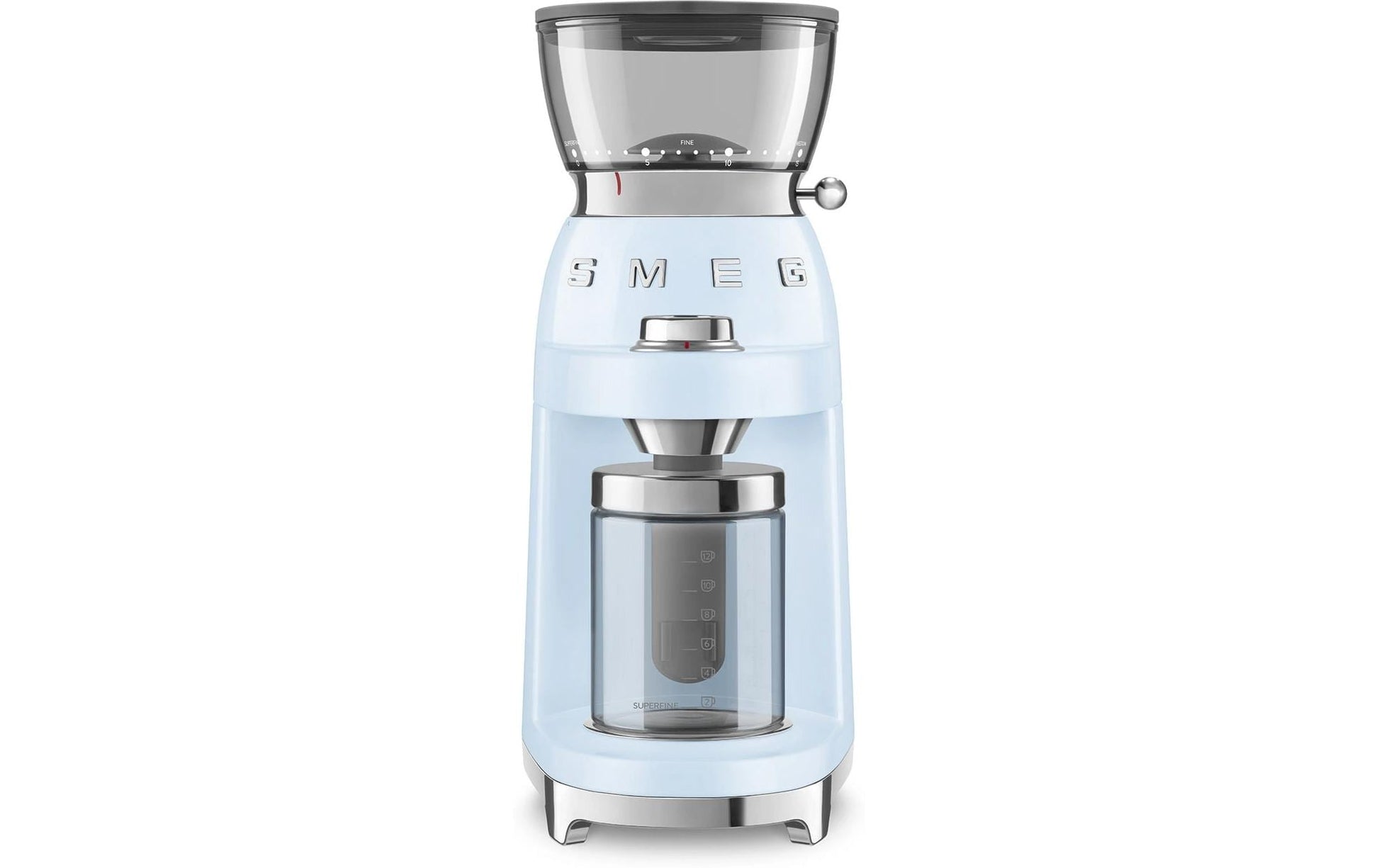 Smeg Kaffeemühle CGF03PBEU – 240 g, Kegel- & Scheibenmahlwerk, 150 W – Blau/Edelstahl