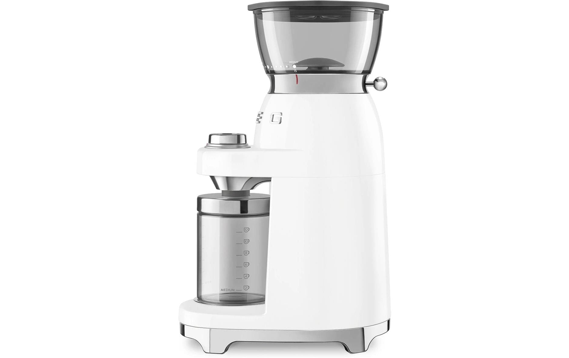Smeg Kaffeemühle CGF03WHEU – 240 g, Kegelmahlwerk, 150 W – weiss/edelstahl