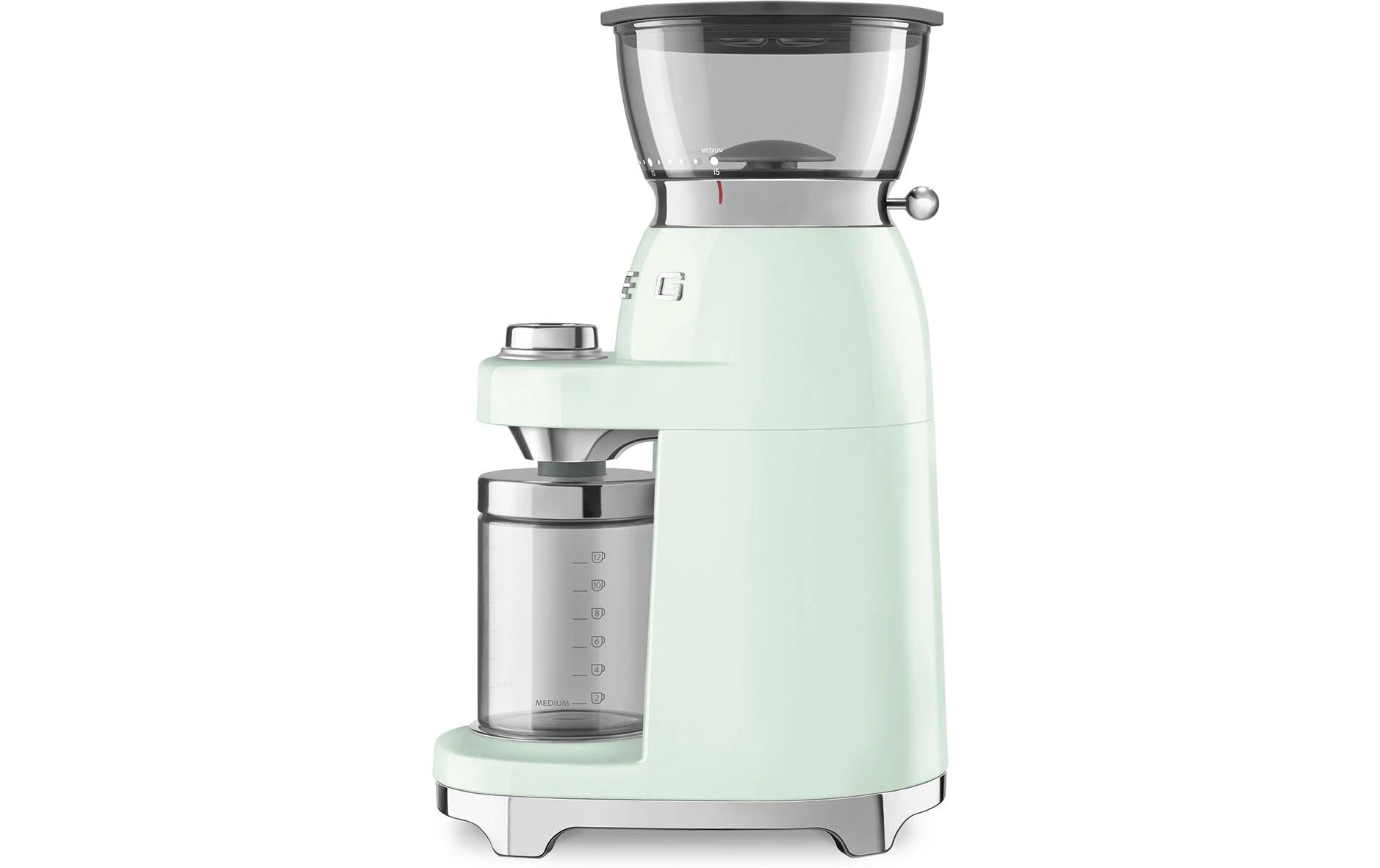 Smeg Kaffeemühle CGF03PGEU – 240 g, Kegel- & Scheibenmahlwerk, 150 W, 3 Stufen – grün/edelstahl