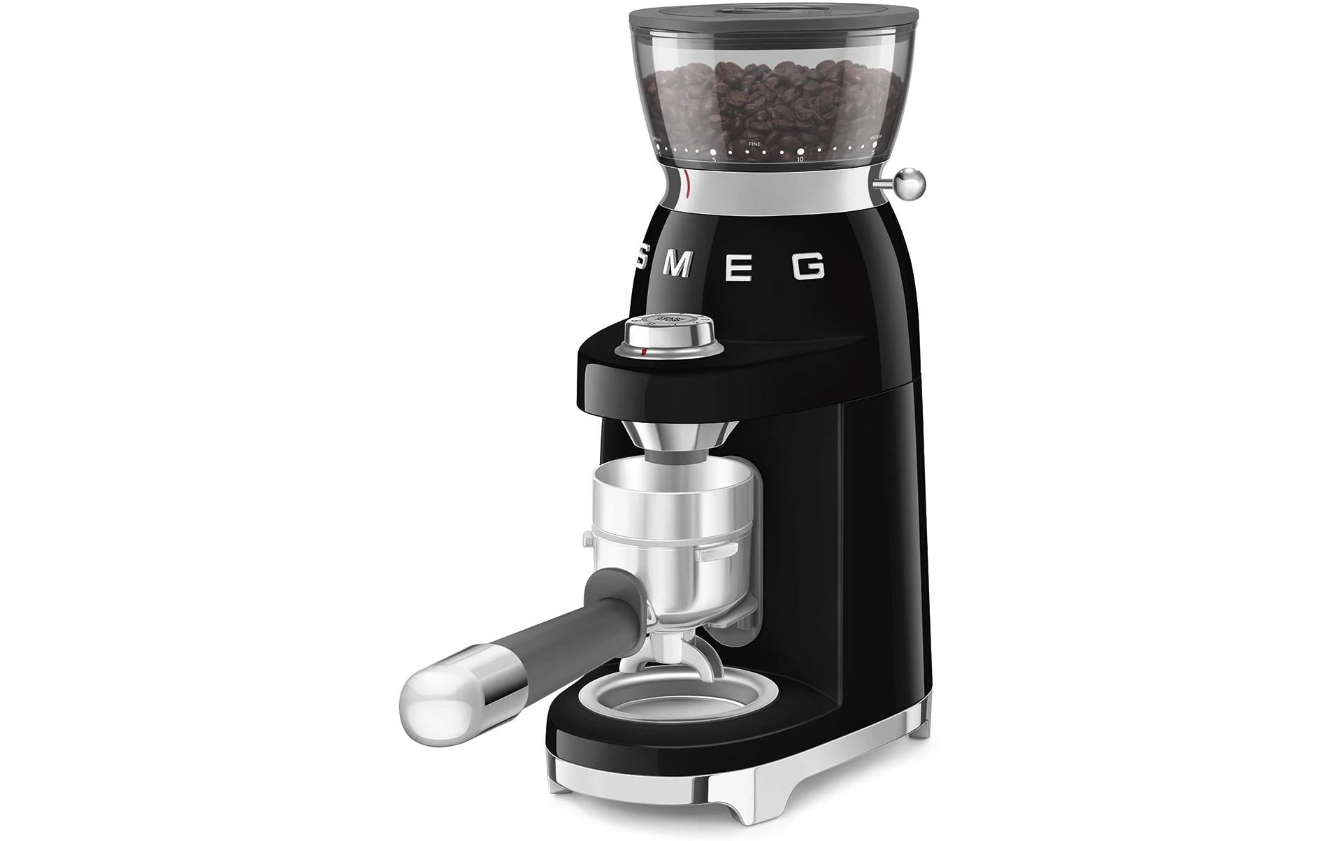 Smeg Kaffeemühle CGF03BLEU – 240 g, Kegel- und Scheibenmahlwerk, 150 W – Schwarz/Edelstahl