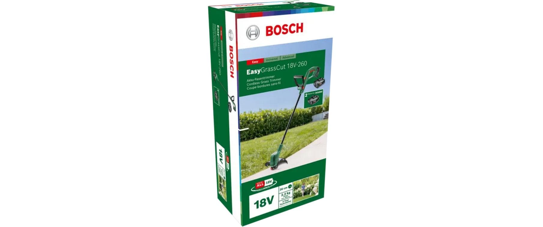 Bosch EasyGrassCut 18V-260 Rasentrimmer – 18 V – Schnittbreite 260 mm – 2×2,0 Ah & Ladegerät – POWER FOR ALL
