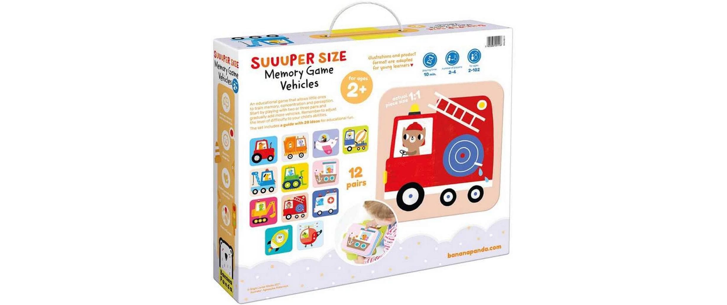 Banana panda Memory Vehicles Suuuper Size – Kartenspiel, 2–4 Spieler, ab 2 Jahren, 10 Min., EN/mehrsprachig
