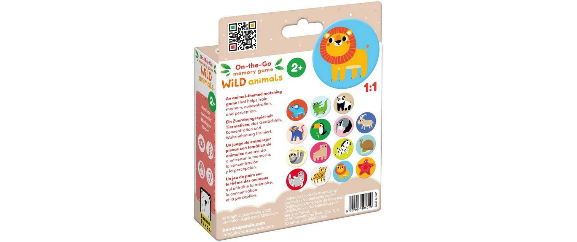 Banana panda Memory On-the-Go Wild Animals Reisespiel – Kartenspiel, 2–4 Spieler, ab 2 Jahren, 10 Min., mehrsprachig