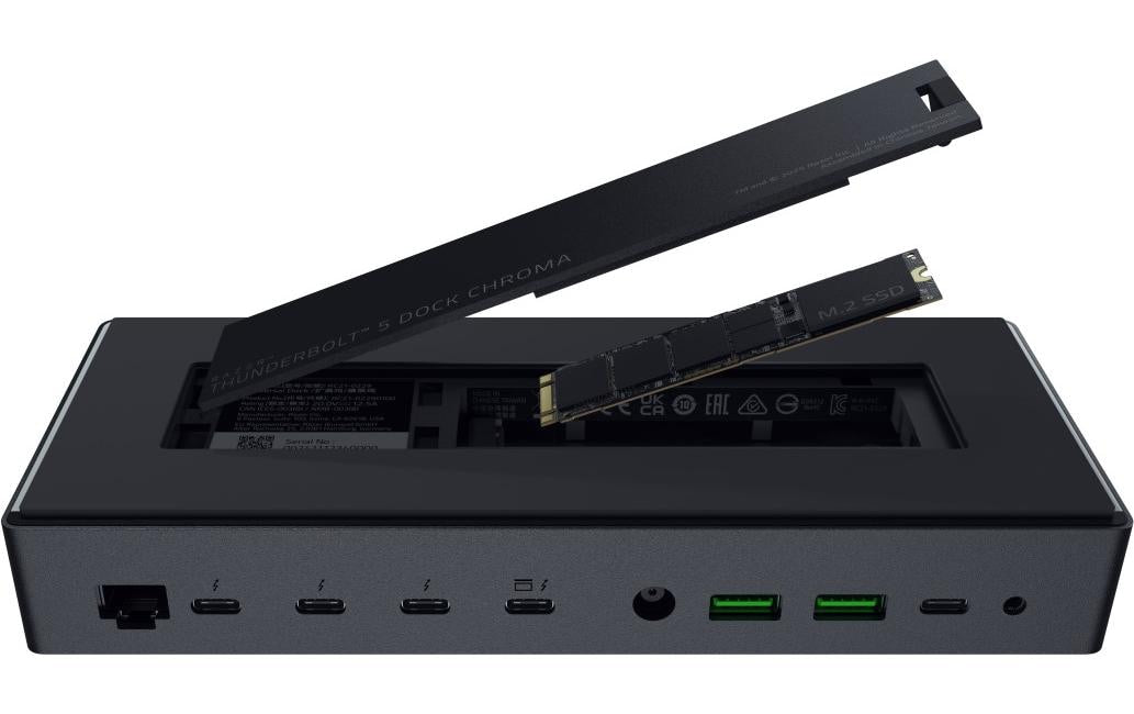 Razer Chroma Dockingstation – Thunderbolt 5, 3× DP, 140 W PD, GbE, SD, 3,5 mm Audio, für Thunderbolt 4/USB4