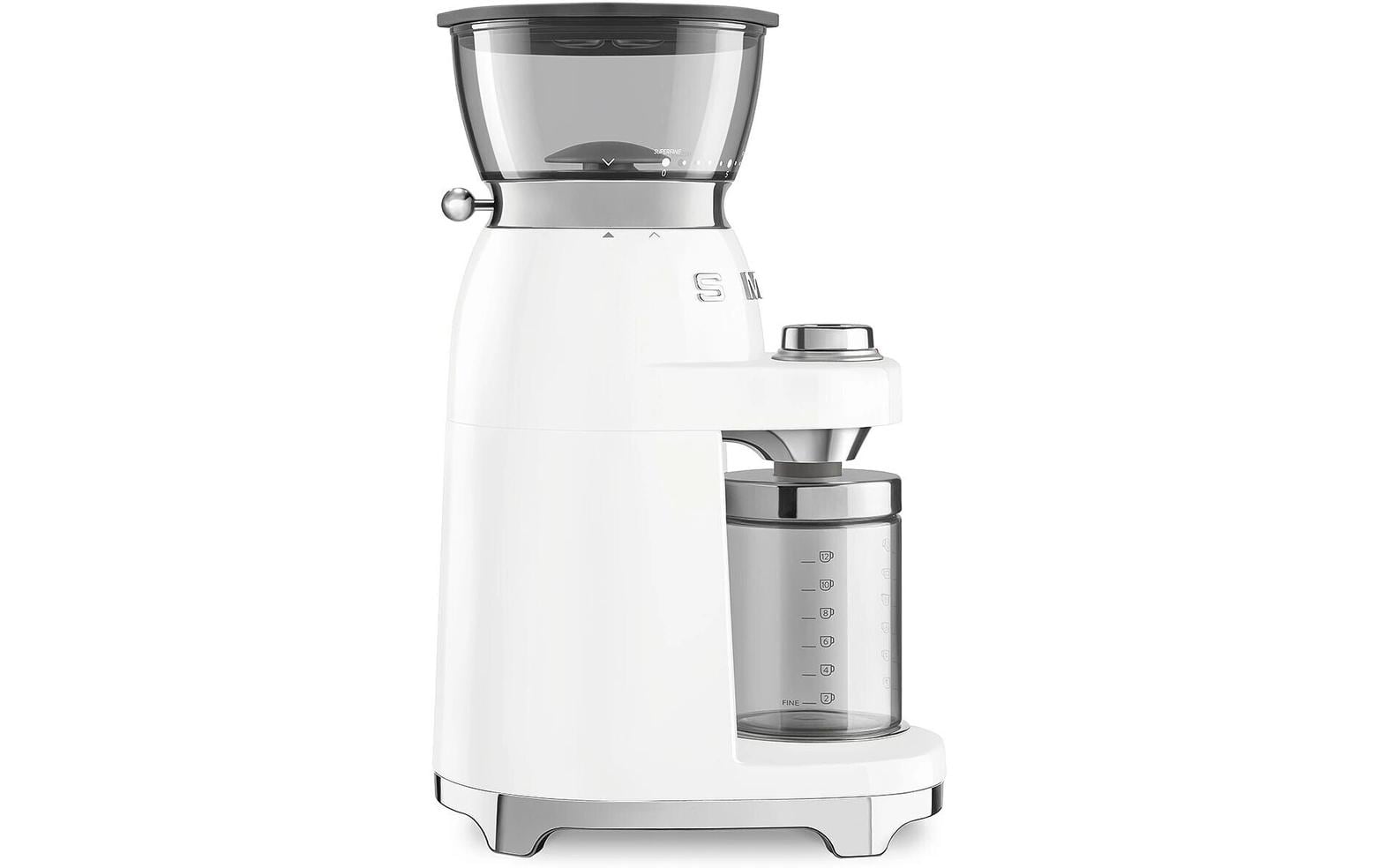 Smeg Kaffeemühle CGF03WHEU – 240 g, Kegelmahlwerk, 150 W – weiss/edelstahl