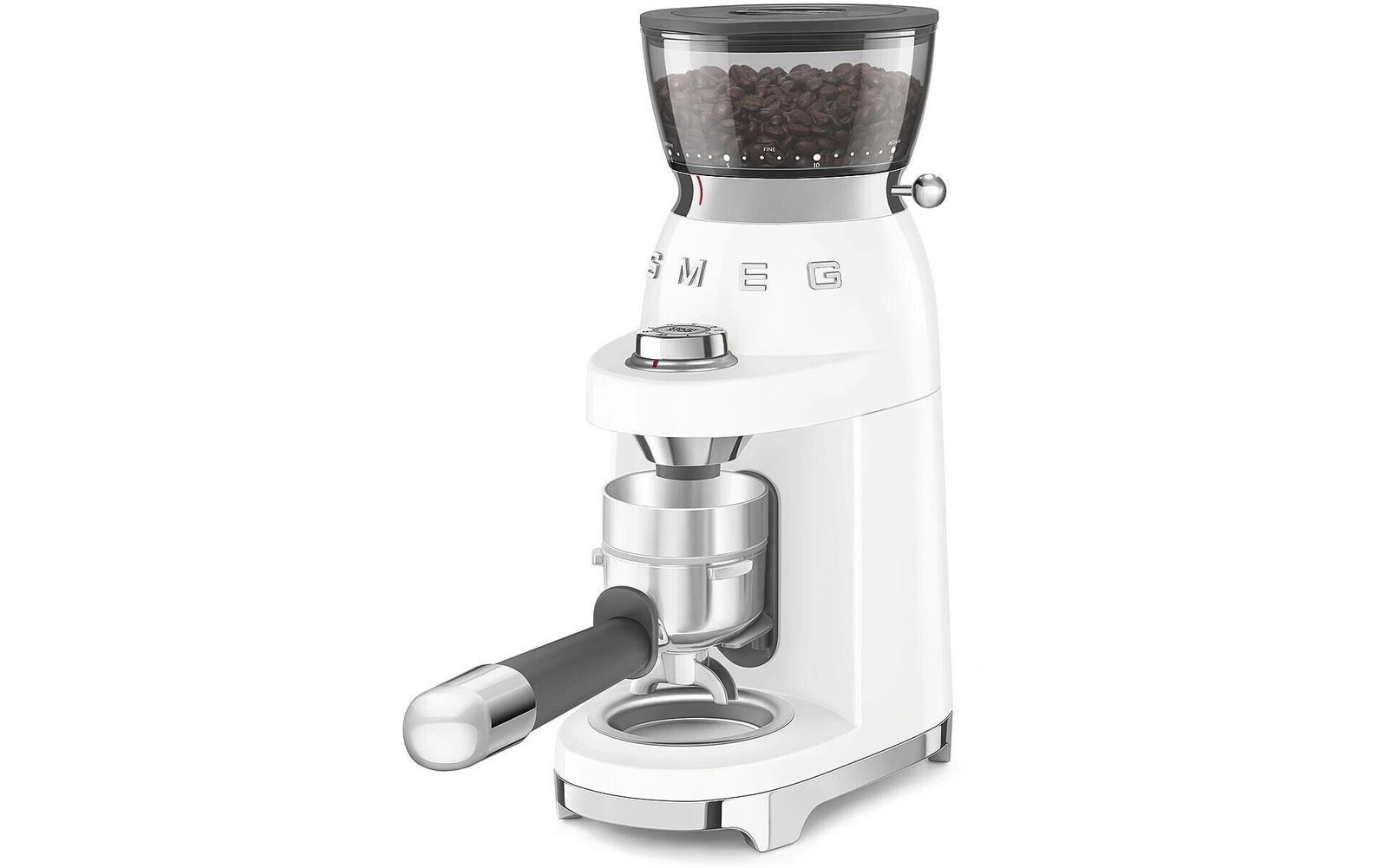 Smeg Kaffeemühle CGF03WHEU – 240 g, Kegelmahlwerk, 150 W – weiss/edelstahl