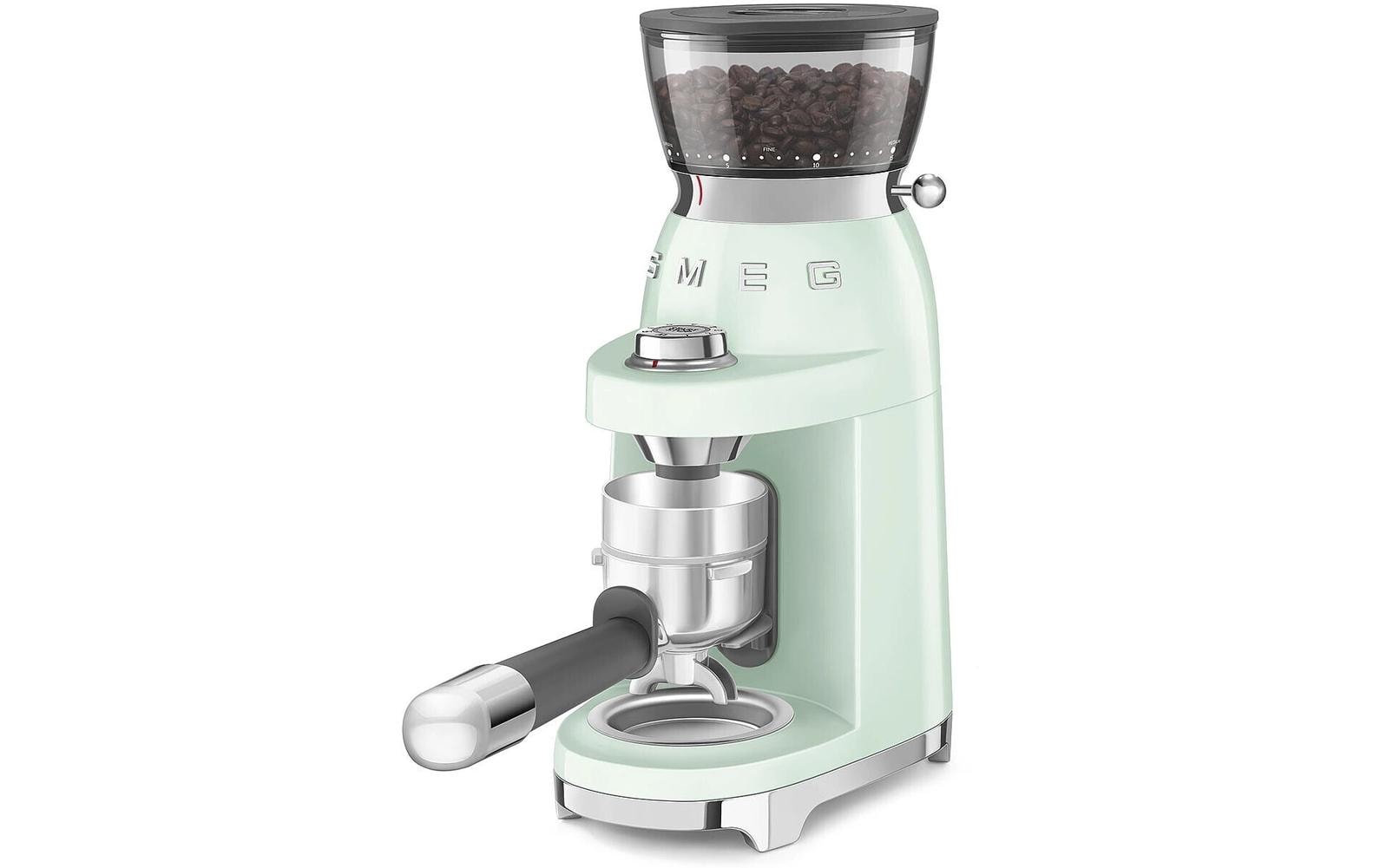 Smeg Kaffeemühle CGF03PGEU – 240 g, Kegel- & Scheibenmahlwerk, 150 W, 3 Stufen – grün/edelstahl