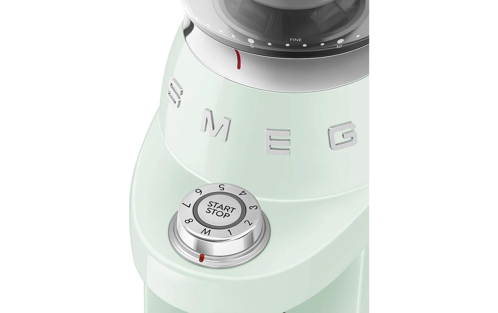 Smeg Kaffeemühle CGF03PGEU – 240 g, Kegel- & Scheibenmahlwerk, 150 W, 3 Stufen – grün/edelstahl