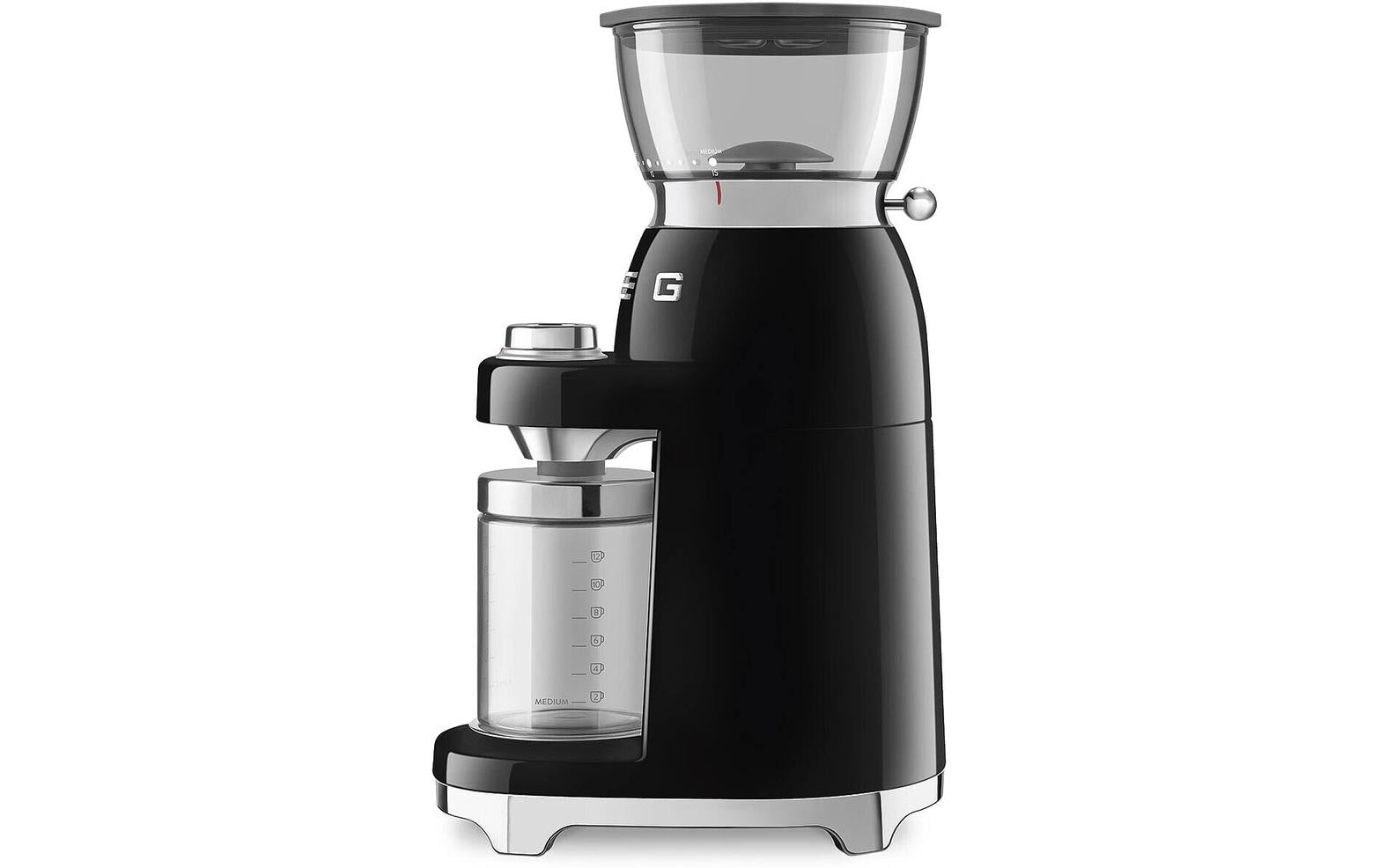 Smeg Kaffeemühle CGF03BLEU – 240 g, Kegel- und Scheibenmahlwerk, 150 W – Schwarz/Edelstahl