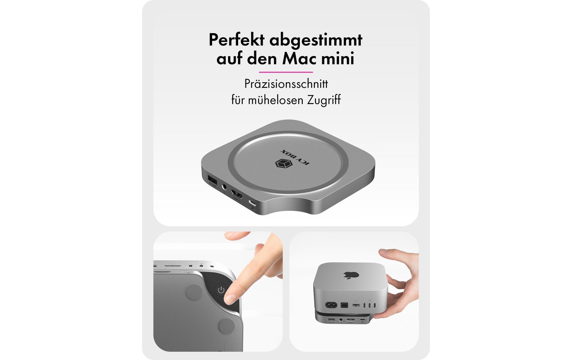 RaidSonic ICY BOX IB-DK100 Dockingstation – USB-C, 1× HDMI, 3× USB-A, SD/microSD, 3,5 mm Audio, für Apple Mac mini M4