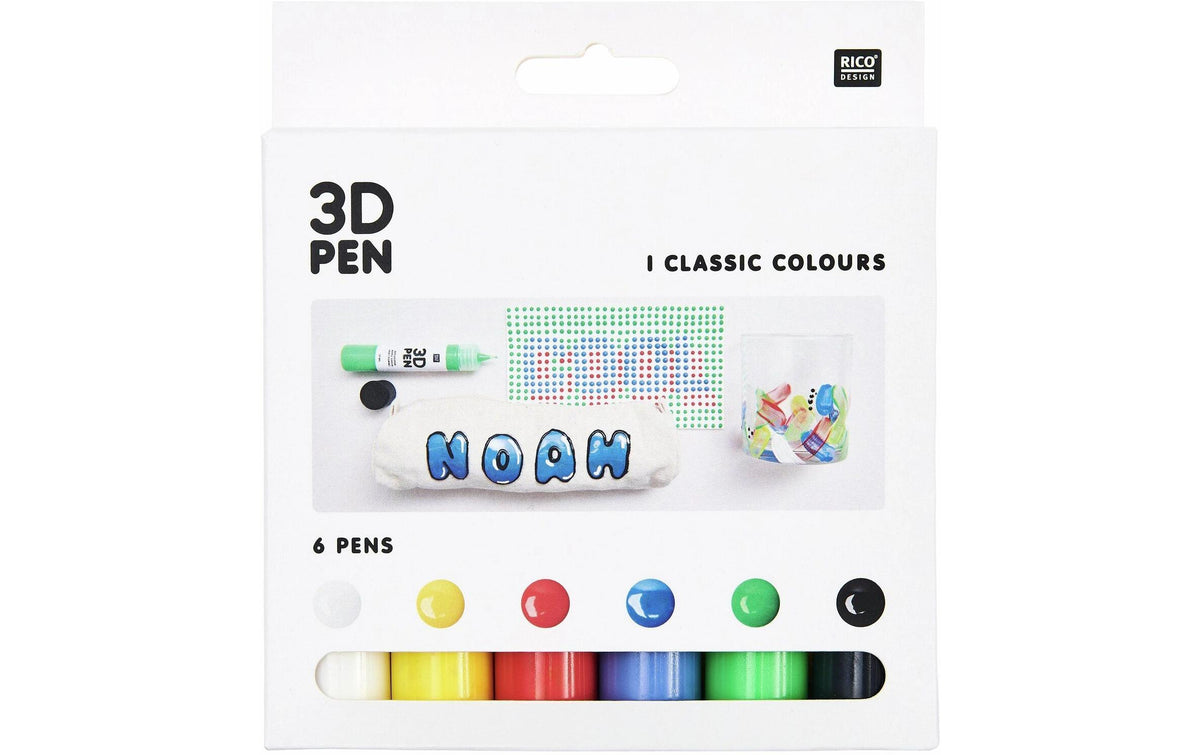 Rico design Effektfarbe, 3D-Effekt – Mehrfarbig – 6 Farben, 6×27 ml (162 ml) – für Glas, Holz, Papier