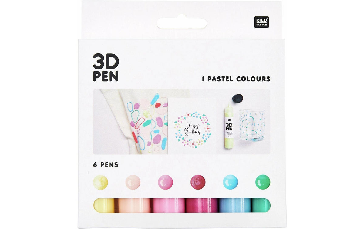 Rico design Spezial-/Effektfarbe – Pastell, 6 Farben, 3D-Effekt – 6×27 ml (162 ml) – für Glas, Holz, Papier