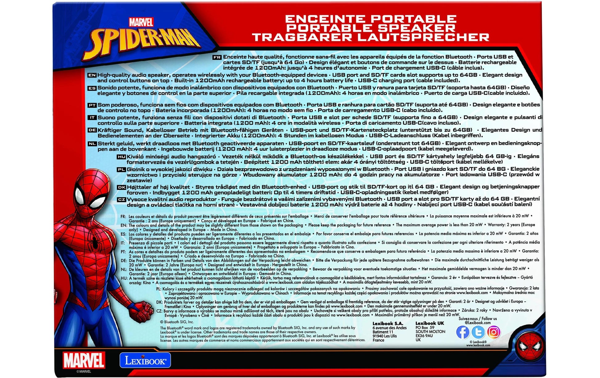Lexibook Spider-Man – Bluetooth-Lautsprecher – Blau/Rot