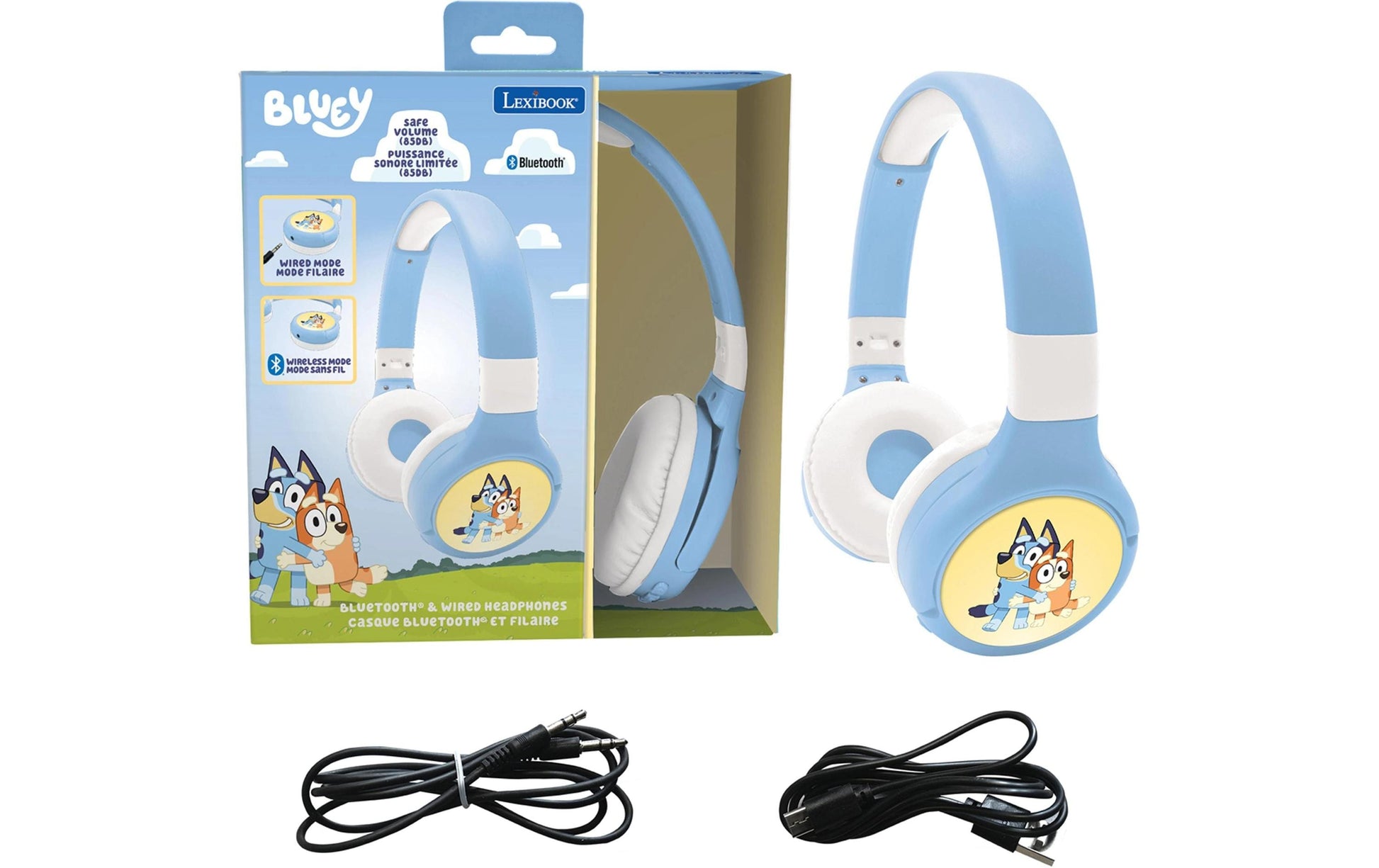 Lexibook Kinderkopfhörer – Kabel + BT, Blau/Weiss